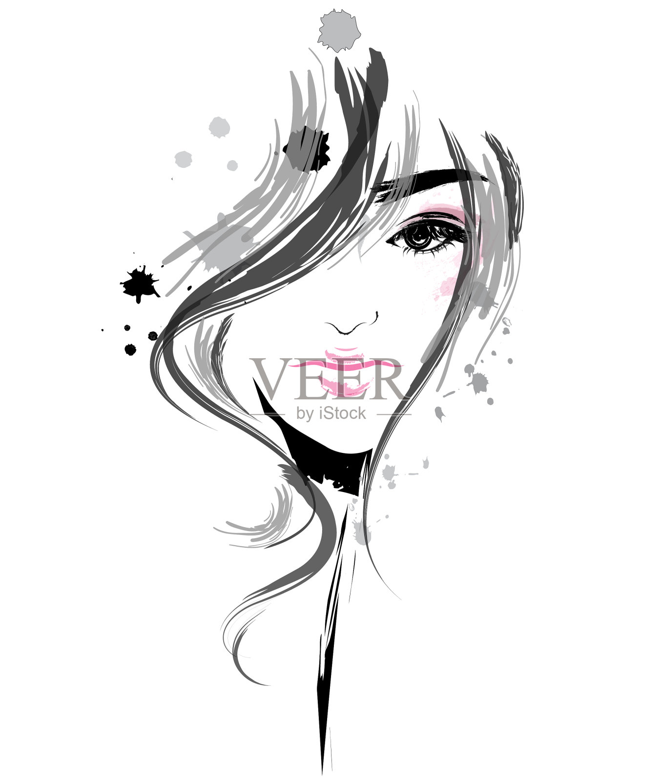 女人的长发造型标志着女人的白色插画图片素材