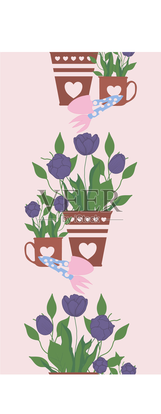 花盆和杯子里的郁金香垂直边框插画图片素材