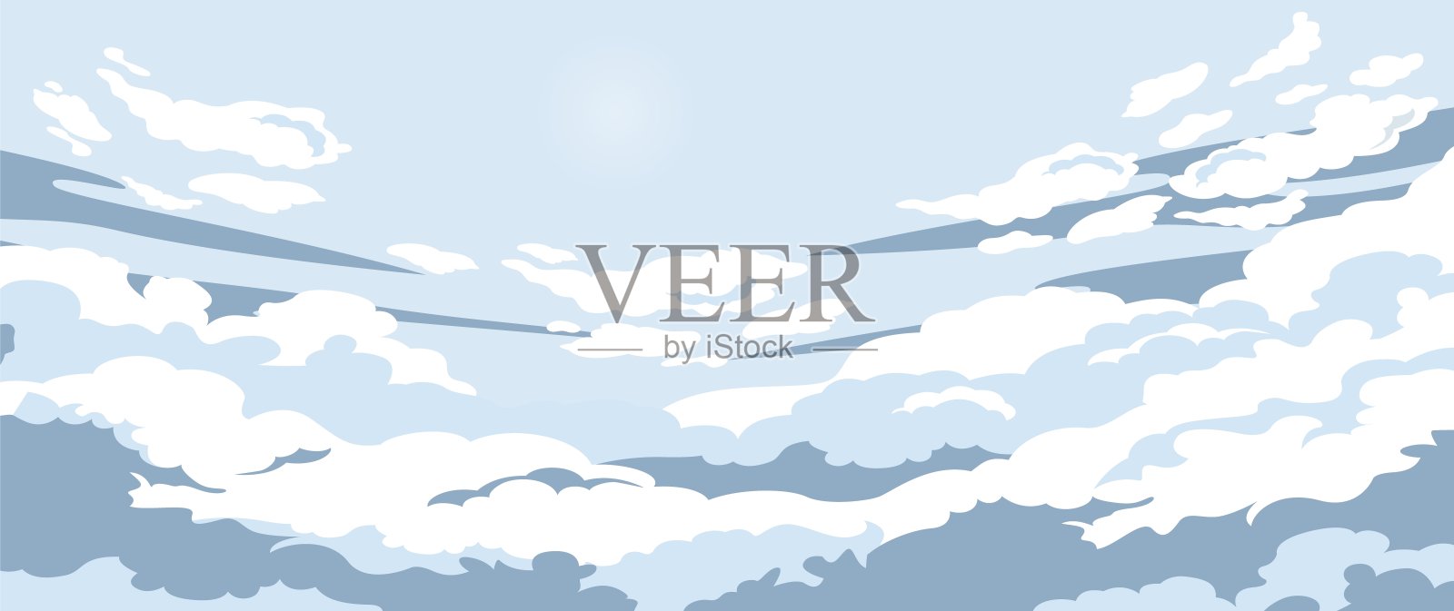 卡通傍晚日落周围的云彩矢量图形插图插画图片素材