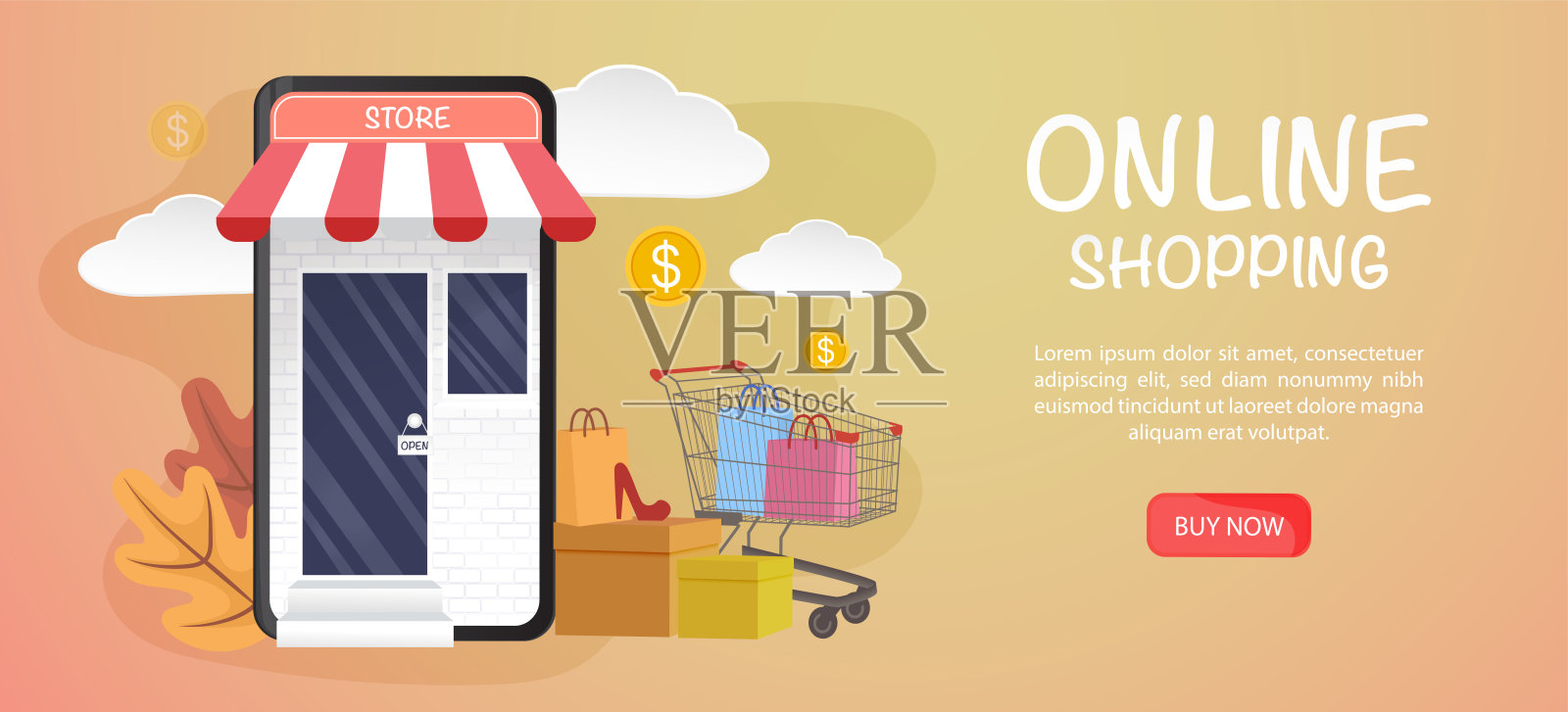 网上购物在网站或移动应用矢量插图设计模板素材