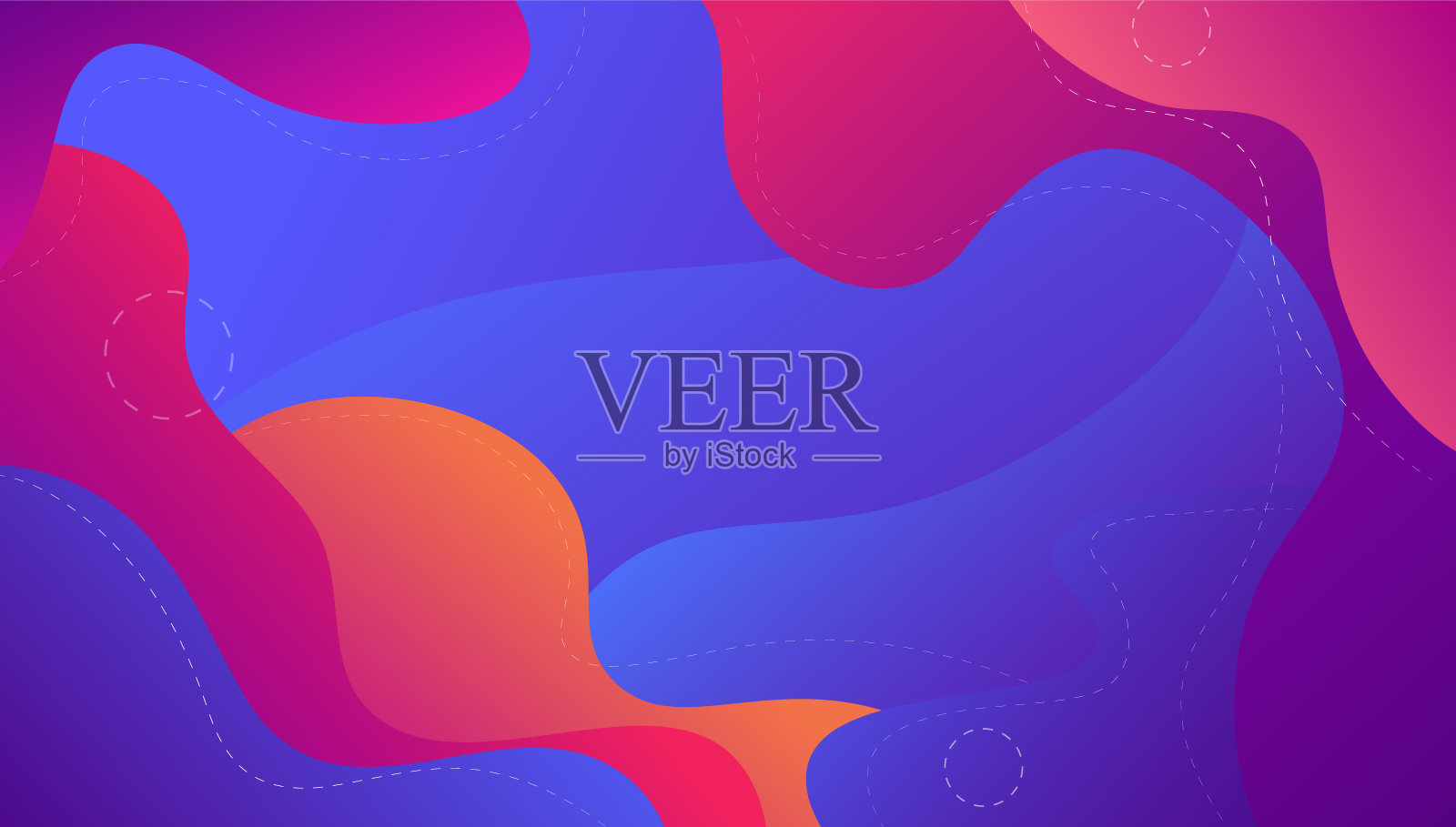 抽象的紫色和粉红色的彩色波浪背景与圆圈和虚线插画图片素材