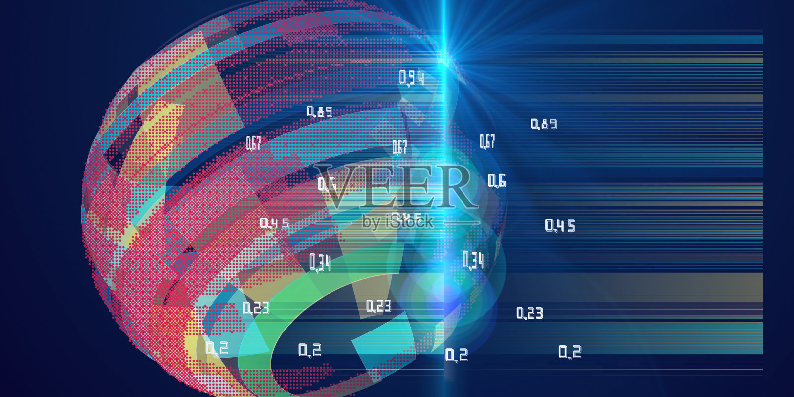 抽象插图背景与透明球体从颜色矩形和点。构造球体线框，技术，新闻或全球抽象横幅。大数据。带有模糊色线效果的球体呈现。插画图片素材