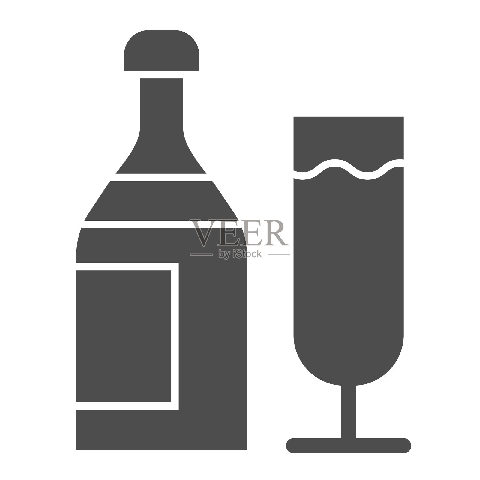 香槟固体图标瓶饮料和玻璃杯插画图片素材