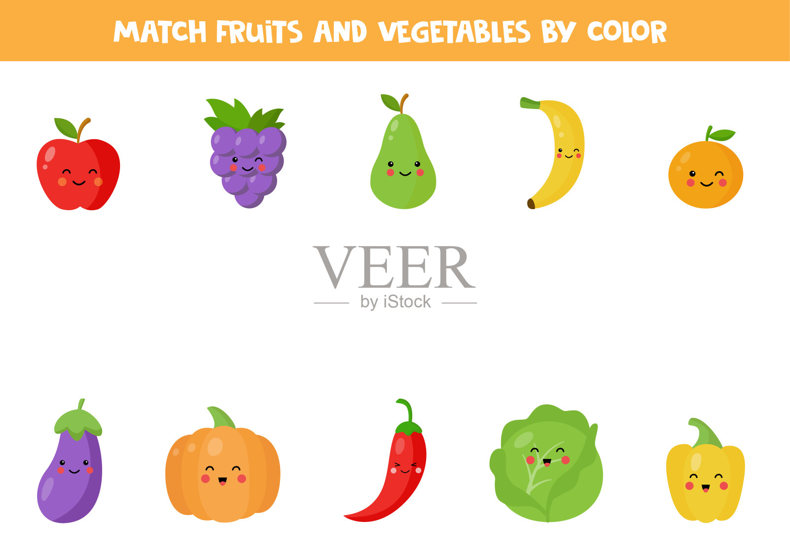 搭配可爱的水果和蔬菜的配色游戏。插画图片素材