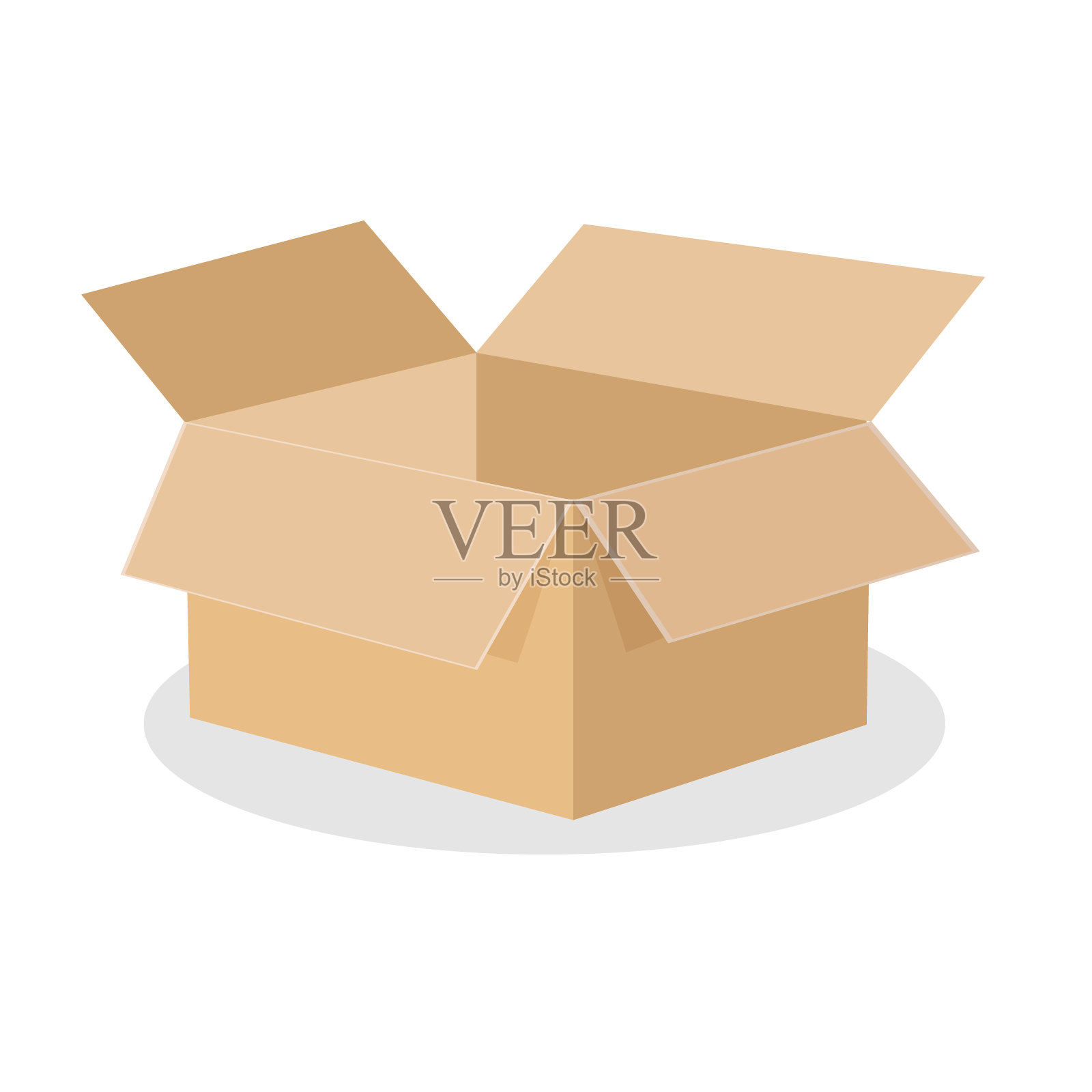 一个白色背景上打开的棕色纸板箱。矢量图插画图片素材