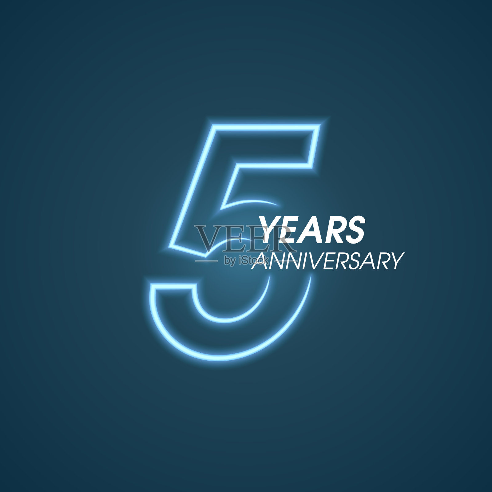 5周年矢量图标。平面设计元素与霓虹灯号码插画图片素材