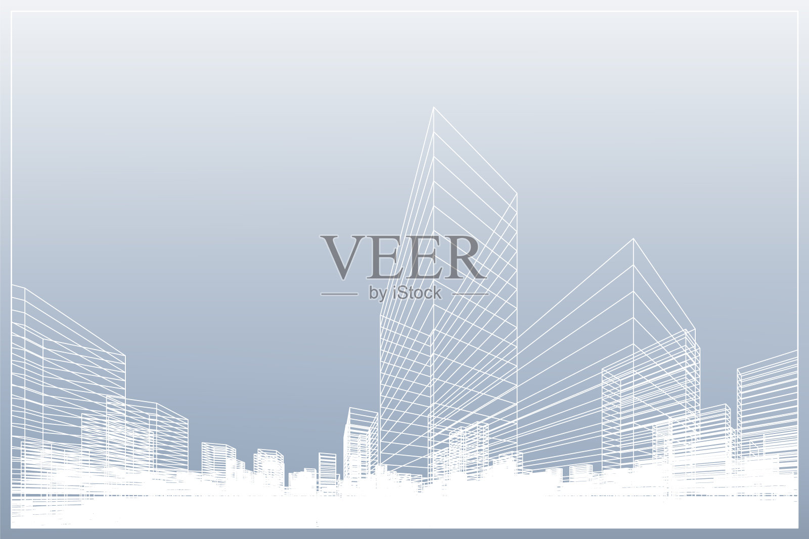 透视城市背景的抽象线框。插画图片素材