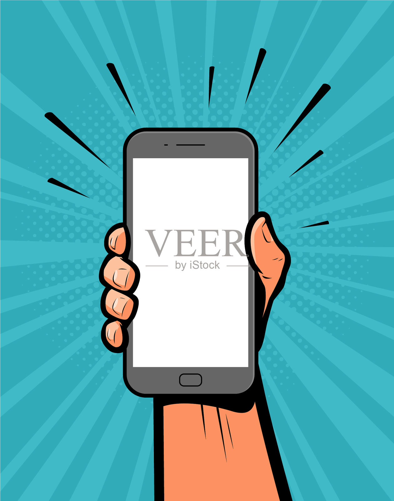 手持智能手机的复古漫画波普艺术插画图片素材