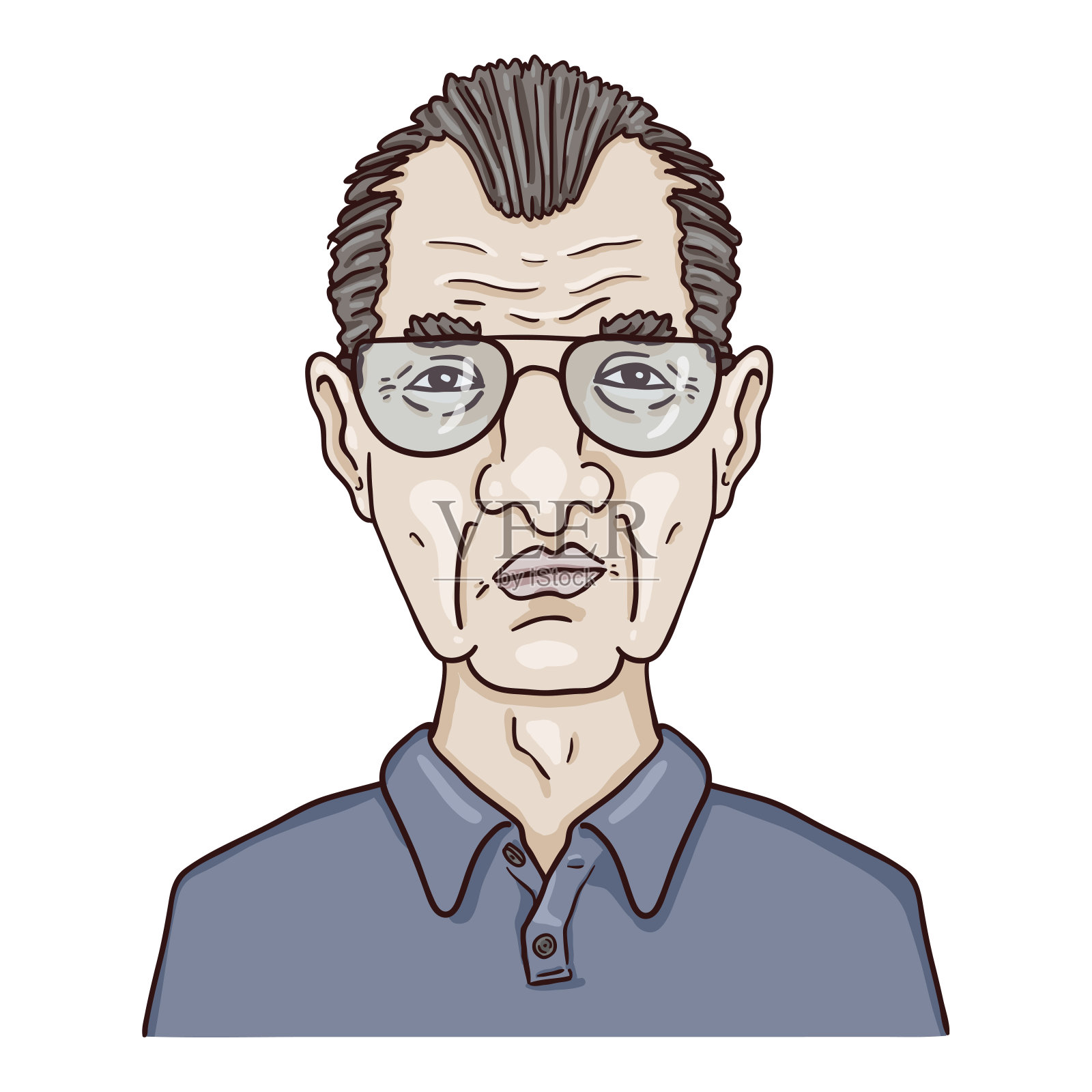 矢量卡通人物-戴眼镜的老人。插画图片素材