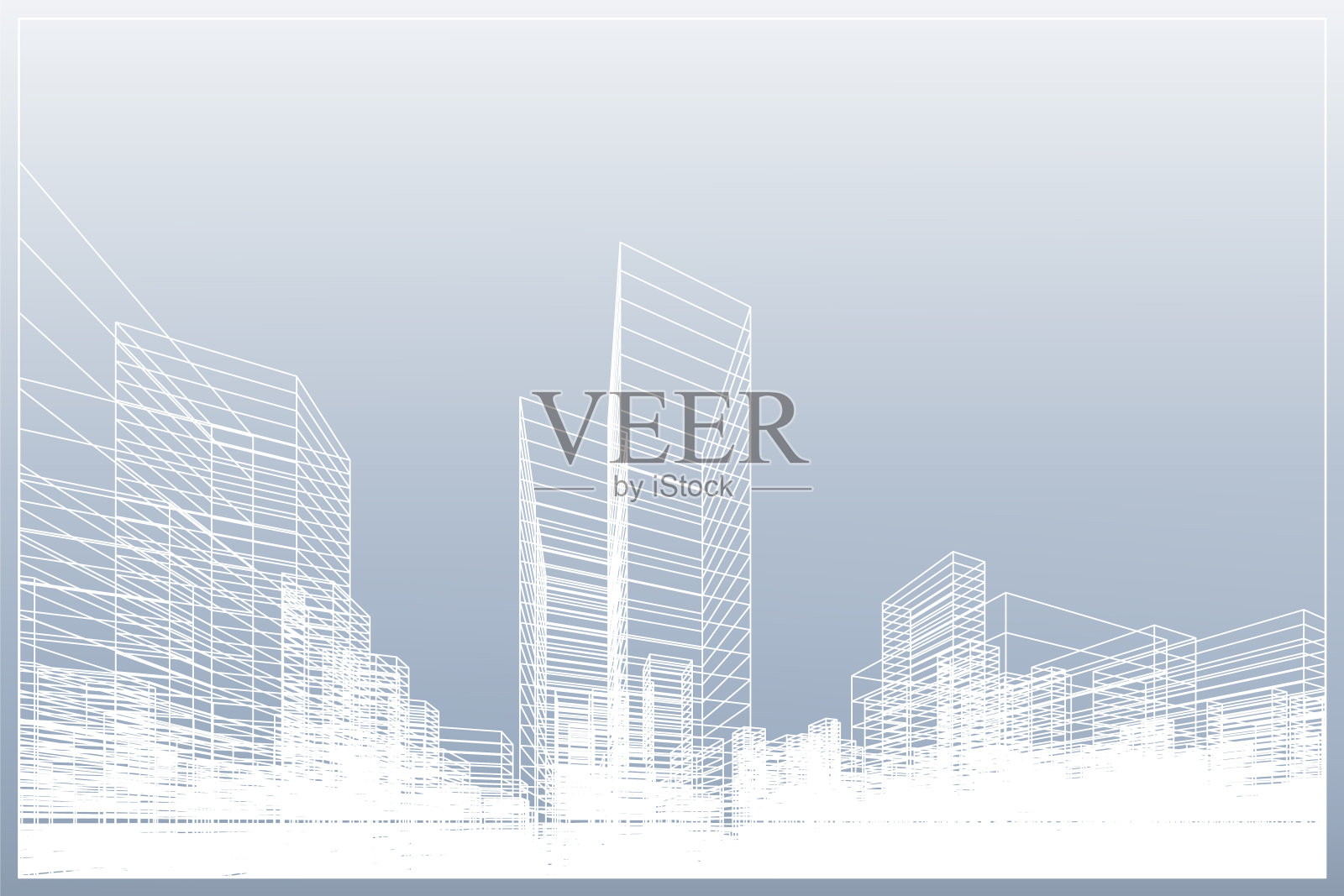 透视城市背景的抽象线框。插画图片素材