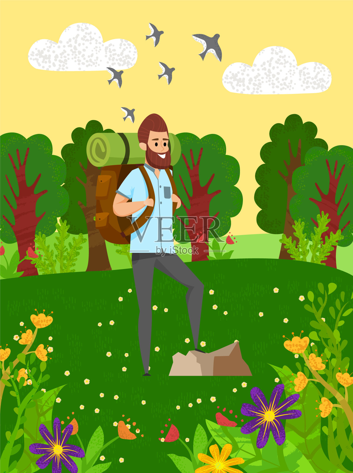 徒步旅行在野生的自然，运动的人，爱好向量插画图片素材