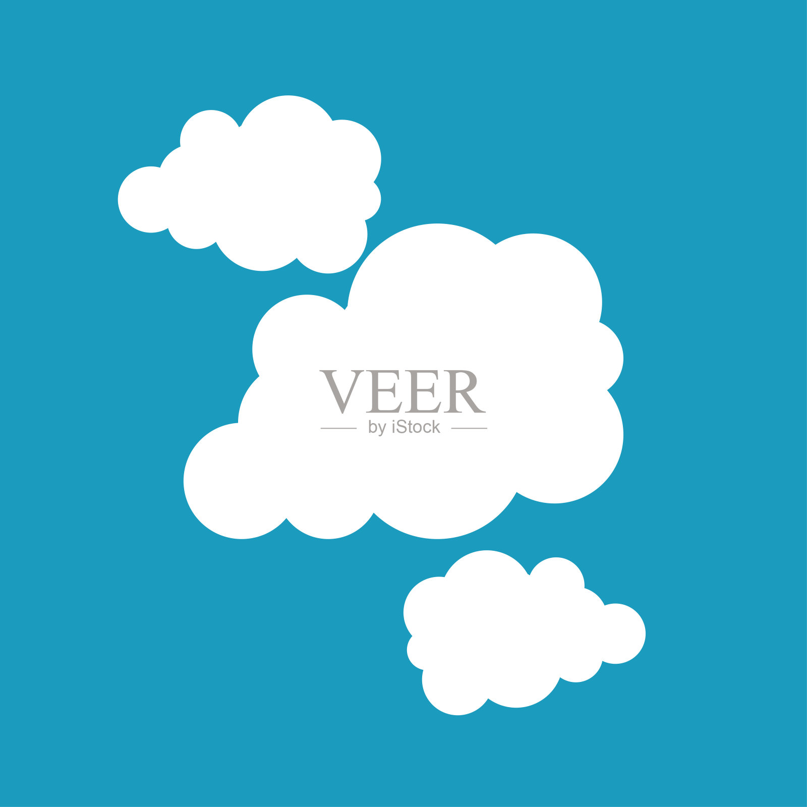 蓝色背景上的白云孤立向量。云图标，云图标向量。平云图标。云图标符号。插画图片素材