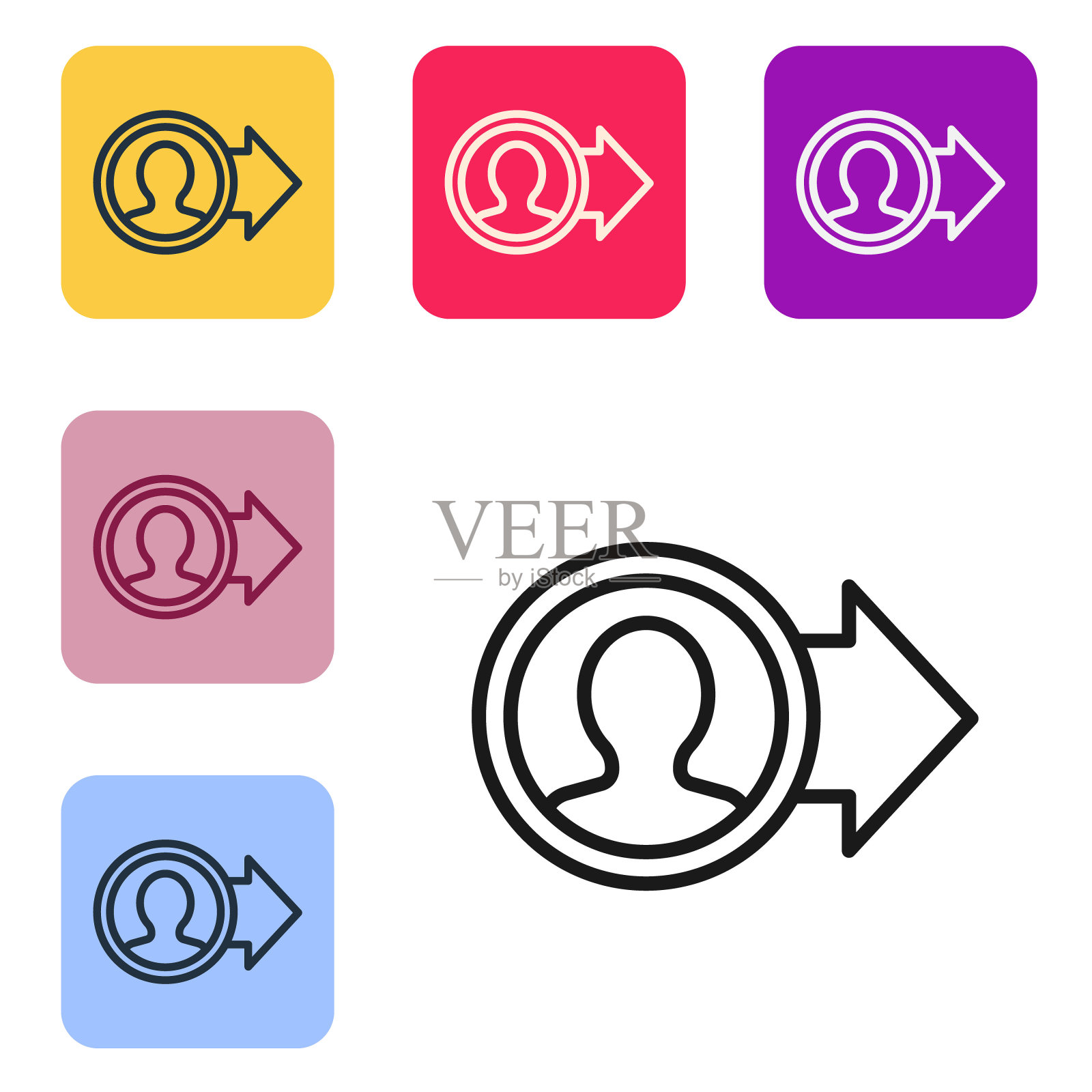 黑线职位晋升图标孤立在白色背景上。成功、成就、动力事业象征、成长。设置图标为彩色方框按钮。矢量图图标素材