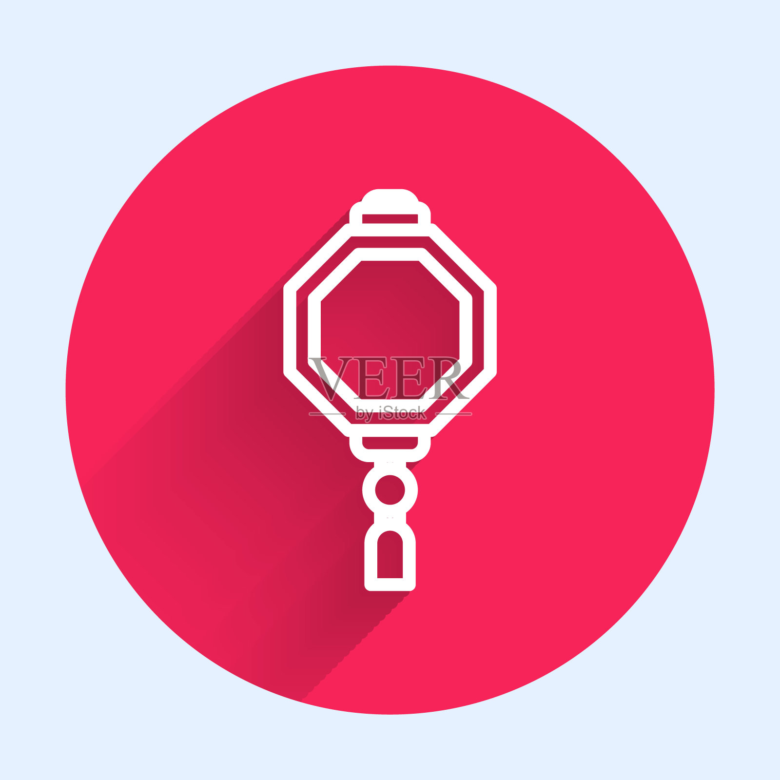 白线中国纸灯笼图标孤立与长影子。红色圆圈按钮。矢量图图标素材