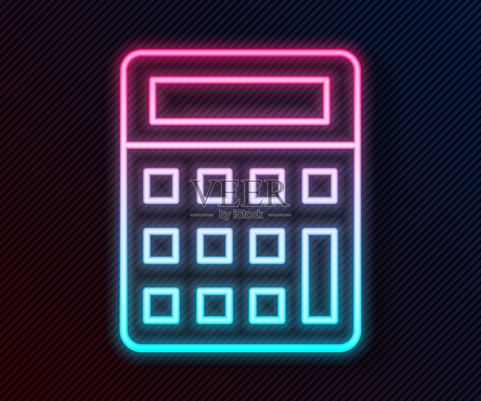 霓虹灯线计算器图标孤立在黑色背景。会计的象征。商业计算、数学教育和金融。矢量图插画图片素材