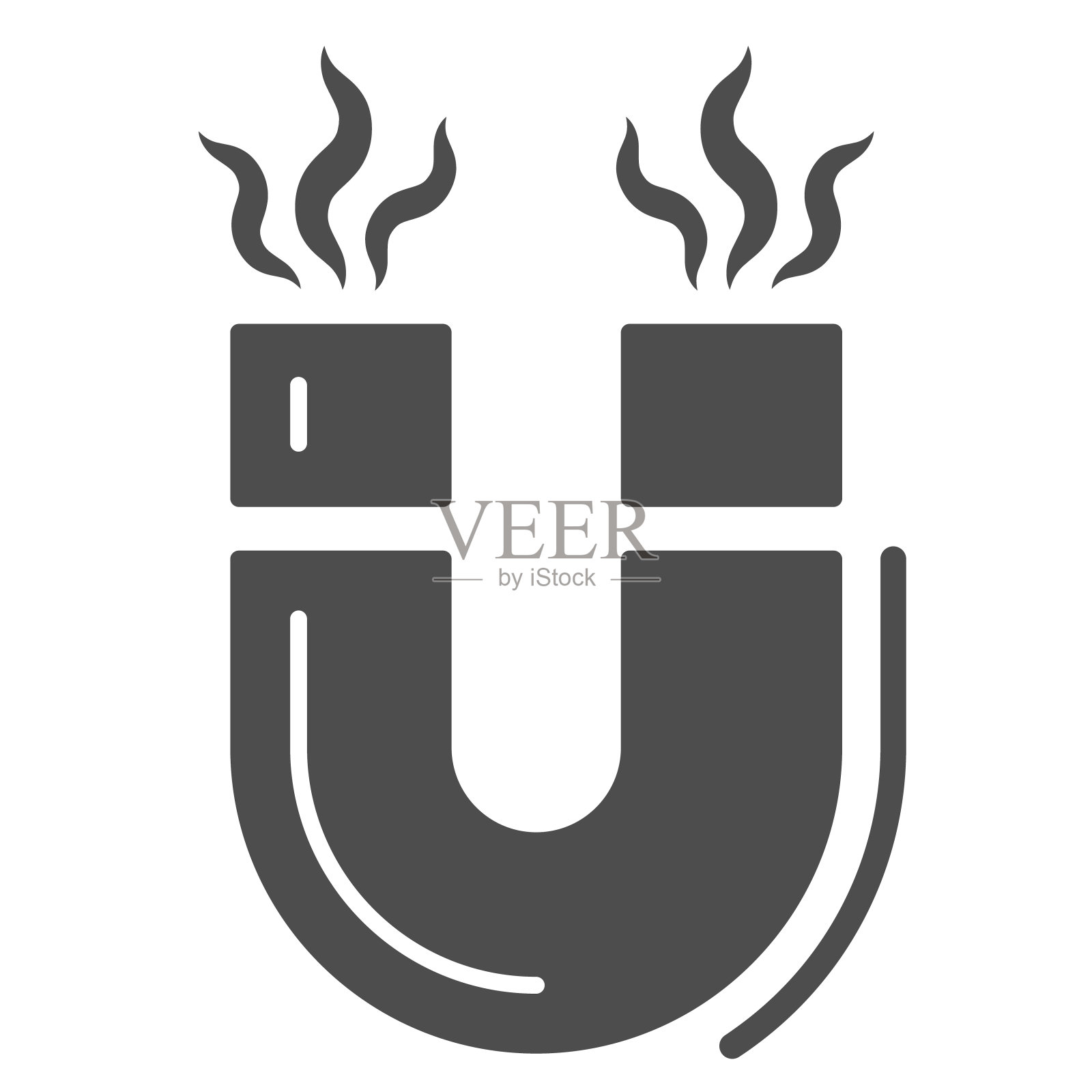 磁铁和磁波固体图标，科学概念，磁性标志的白色背景，马蹄磁铁图标的字形风格的移动概念和网页设计。矢量图形。插画图片素材