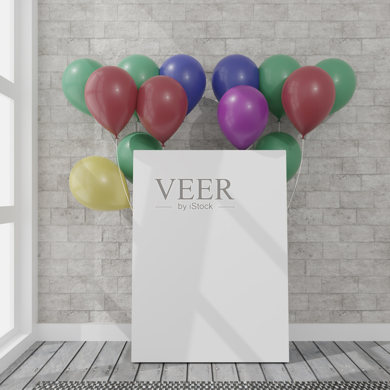 日光室里的帆布和气球。3 d渲染模型。3 d演示。方的概念照片摄影图片