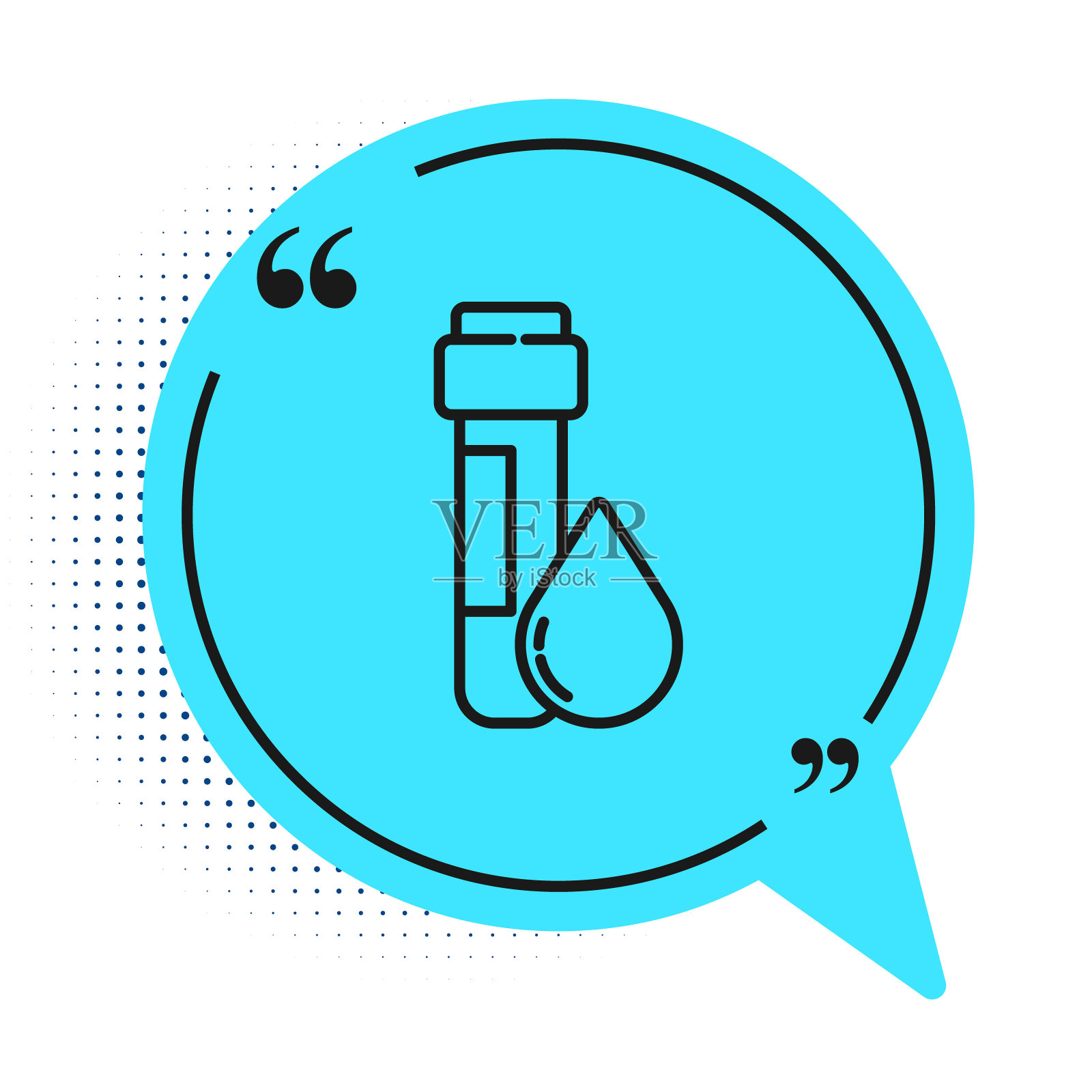 黑线测试管与水滴图标隔离在白色背景上。蓝色语音气泡符号。矢量图插画图片素材