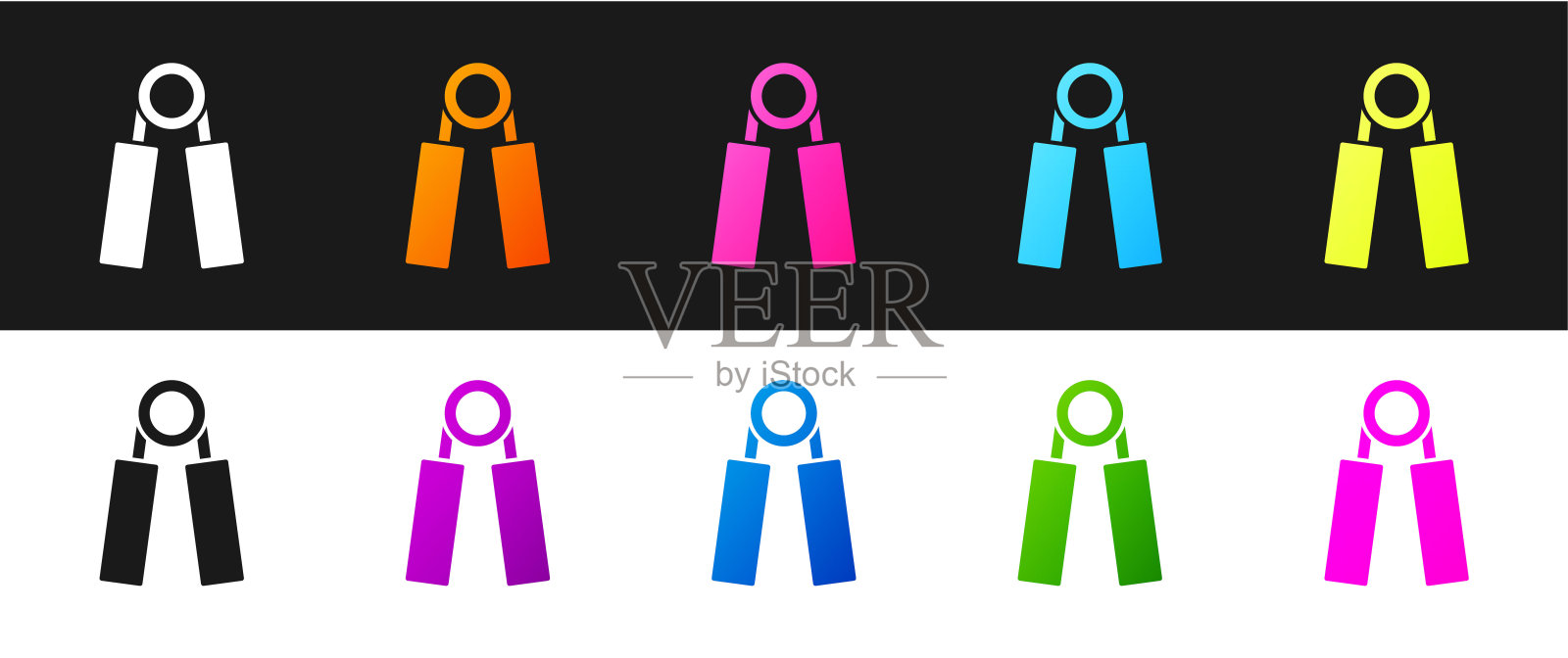 设置运动扩展器图标隔离在黑色和白色背景。运动设备。向量图标素材