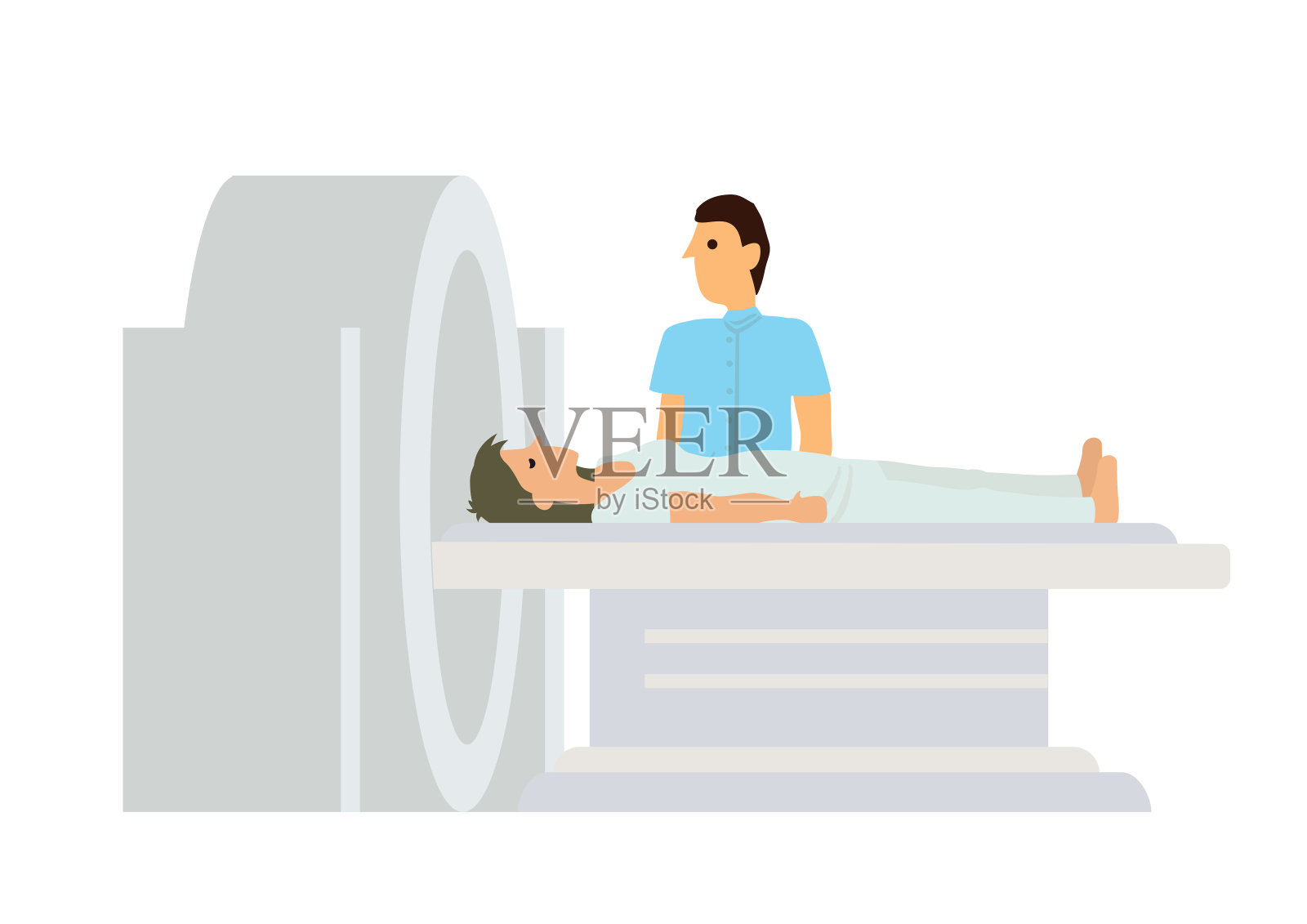 正在医院做CT扫描的女人。插画图片素材