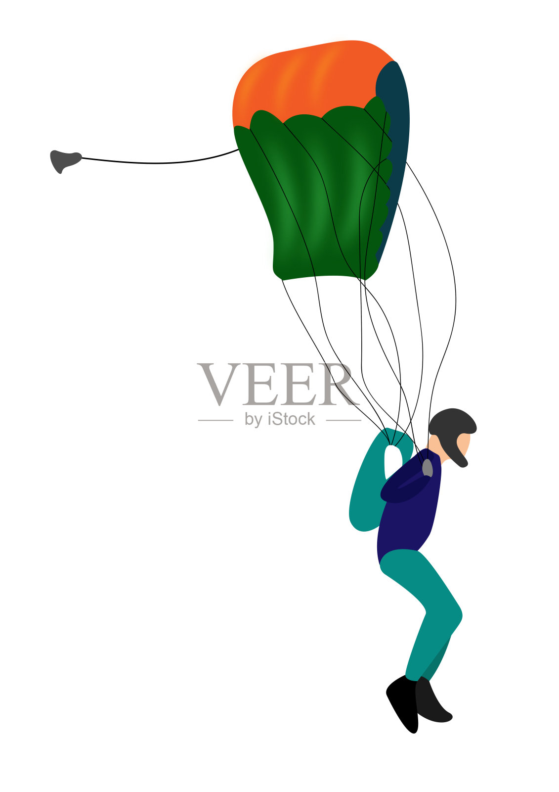 一个人正带着降落伞着陆。插画图片素材