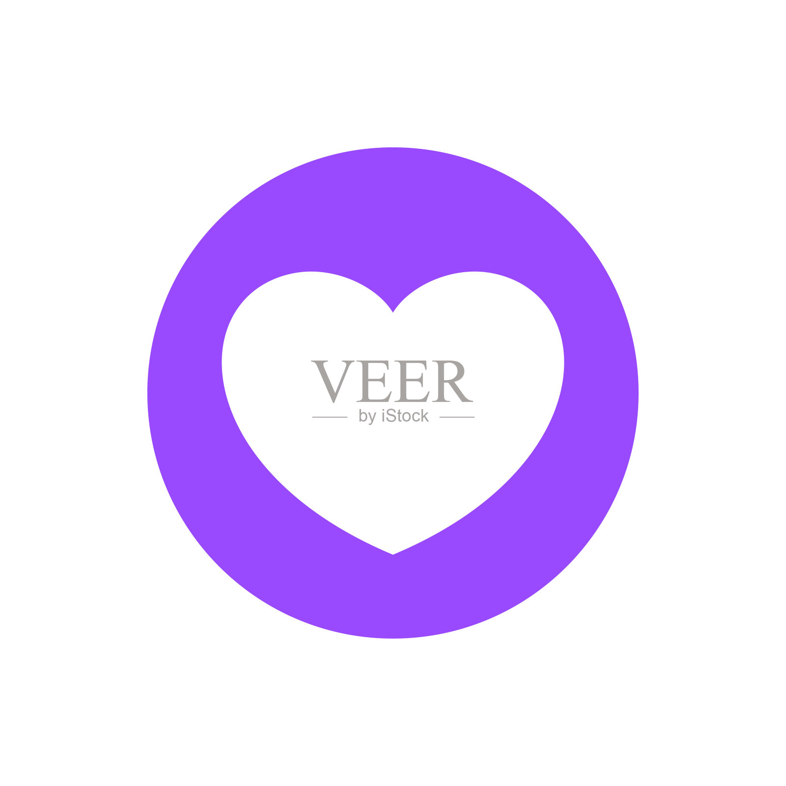 心形图标简单的圆形紫色，心形符号的按钮图形，激情或浪漫的图标，心形元素符号的情人节和婚礼卡，幸福的爱情符号孤立在白色图标素材