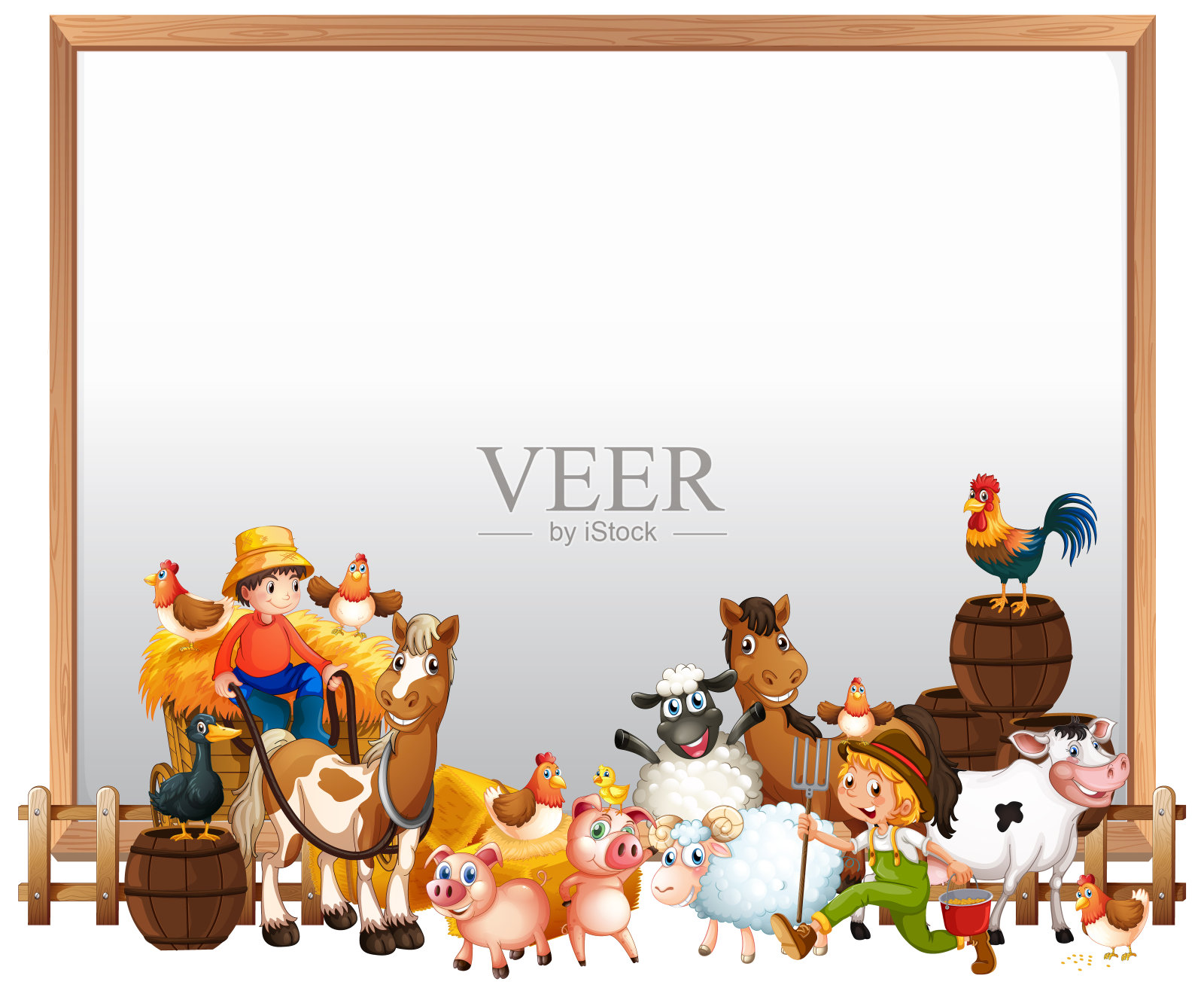 空白板与动物农场设置隔离插画图片素材