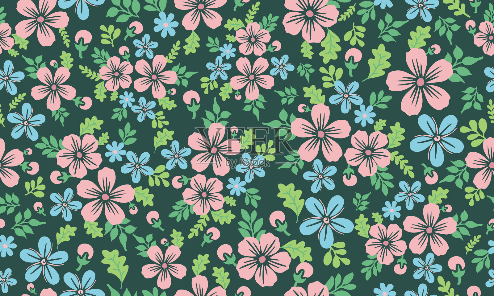 独特的叶和花图案背景插画图片素材