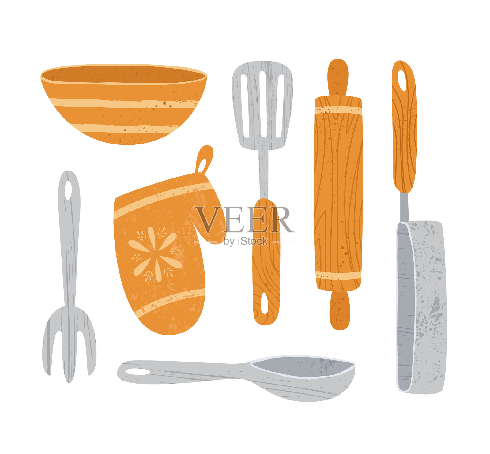 纹理平面厨房用具套装插画图片素材