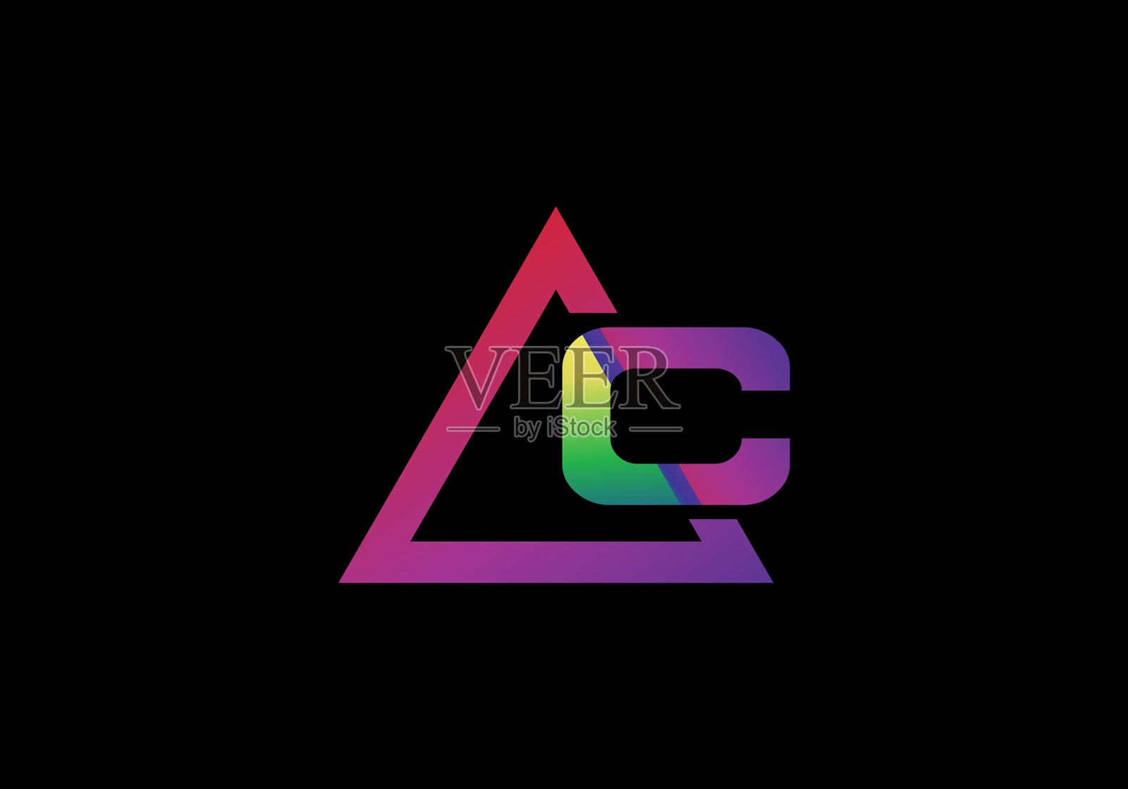 字体字母c在一个充满活力的三角形插画图片素材