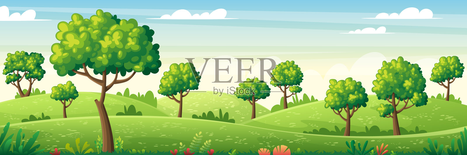 全景夏天的风景插画图片素材