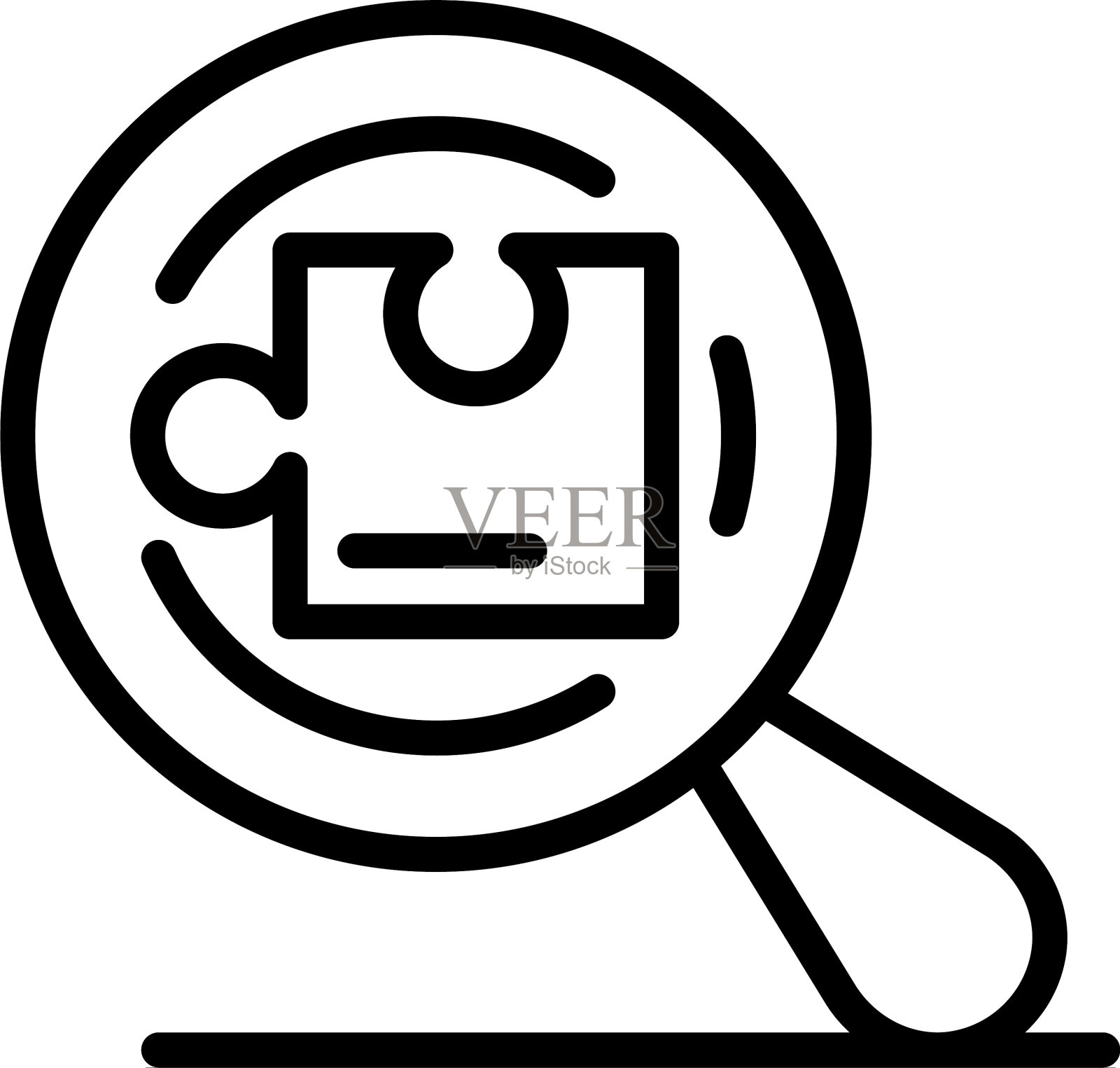 拼图下的放大镜图标轮廓风格插画图片素材