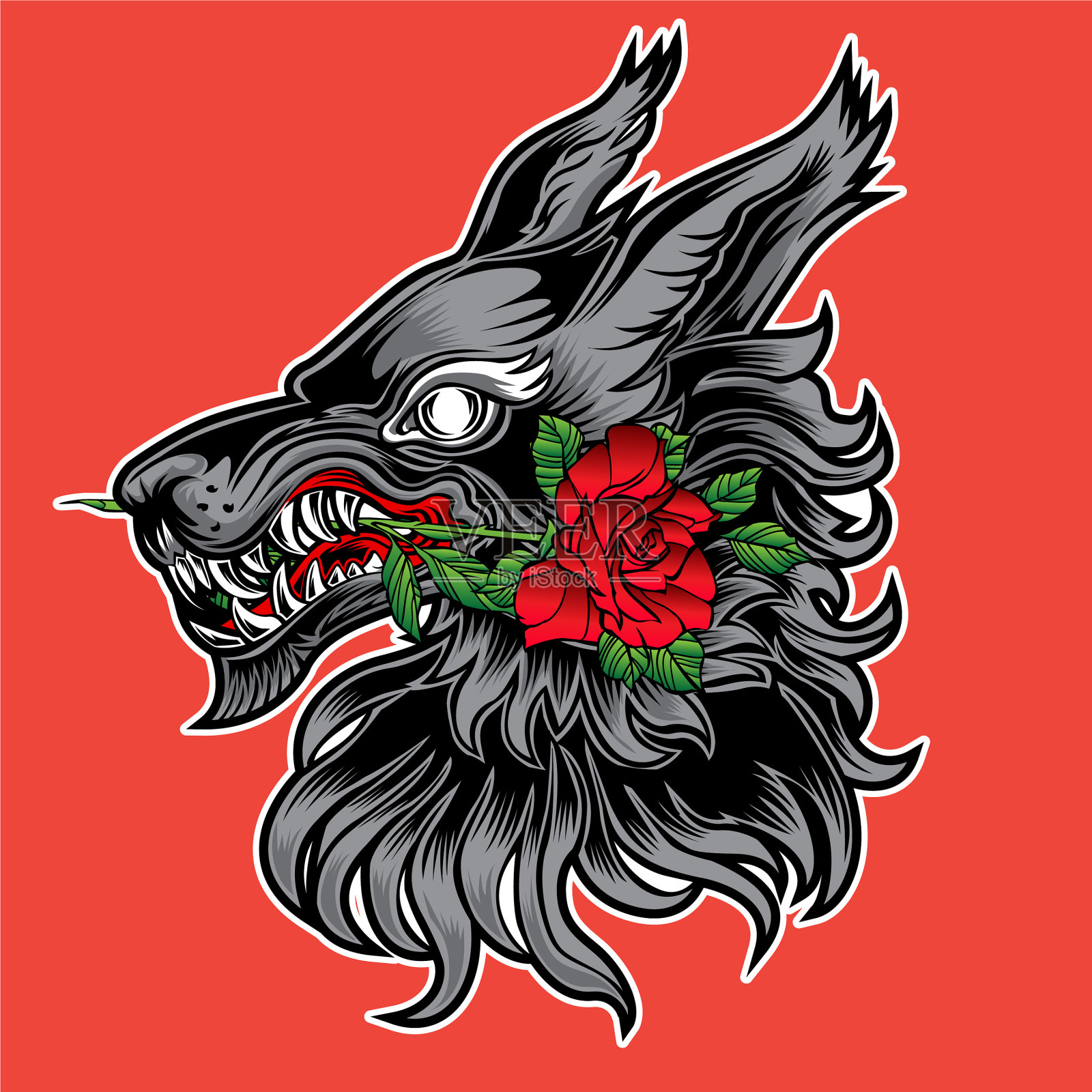 狐狸独乐玫瑰刺青头狐狸插画图片素材