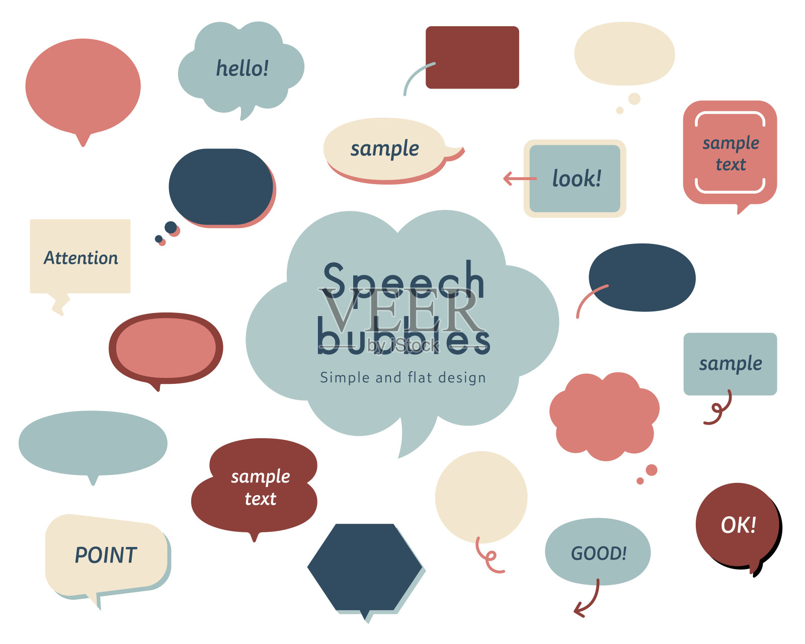一组简单而扁平的语音气泡插画图片素材
