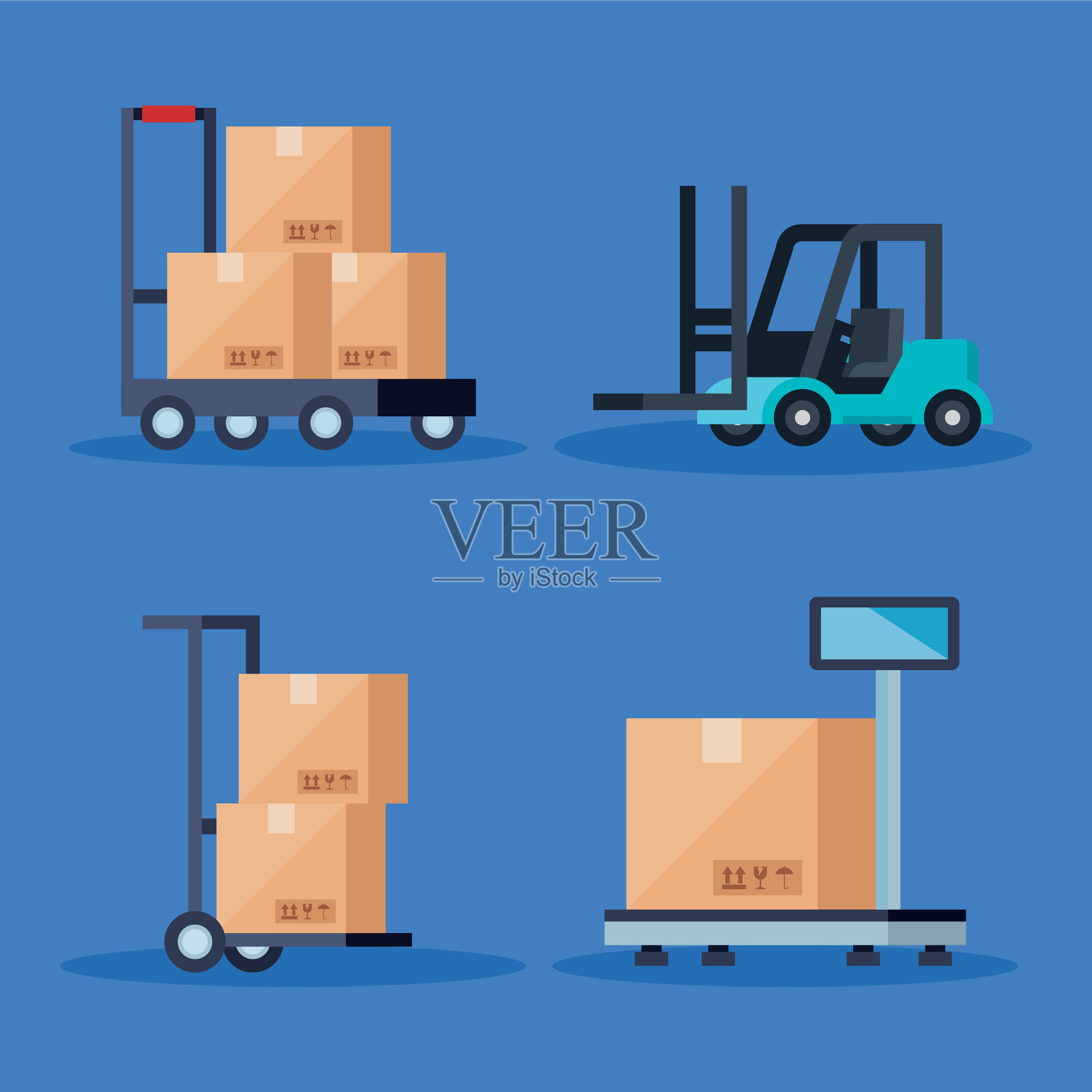 叉车箱、推车及秤设计插画图片素材