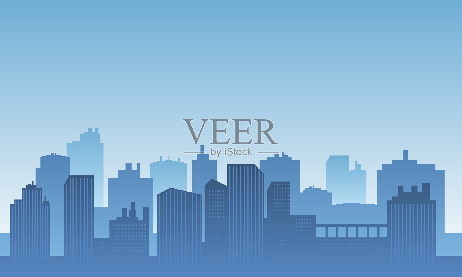 城市剪影与许多高楼大厦插画图片素材