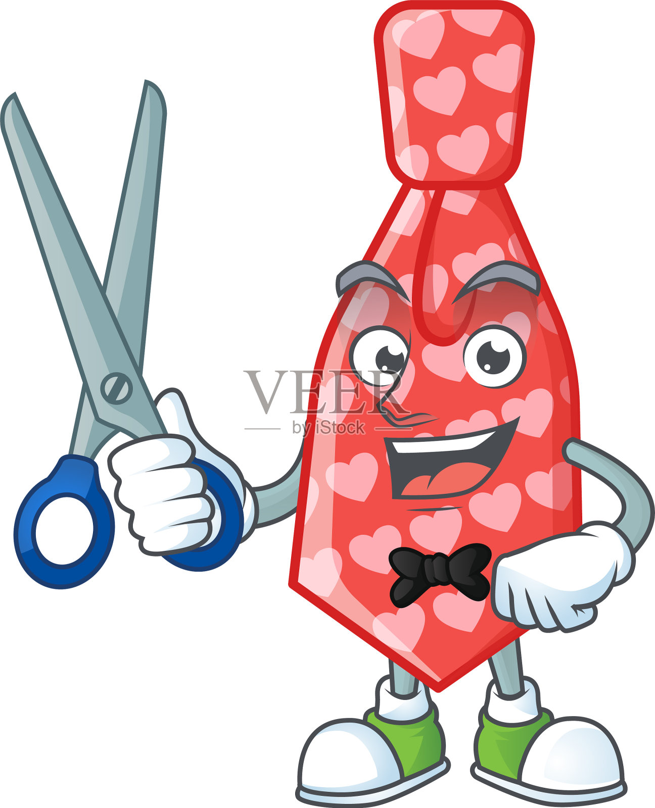 酷友好的理发师红色爱领带卡通风格插画图片素材