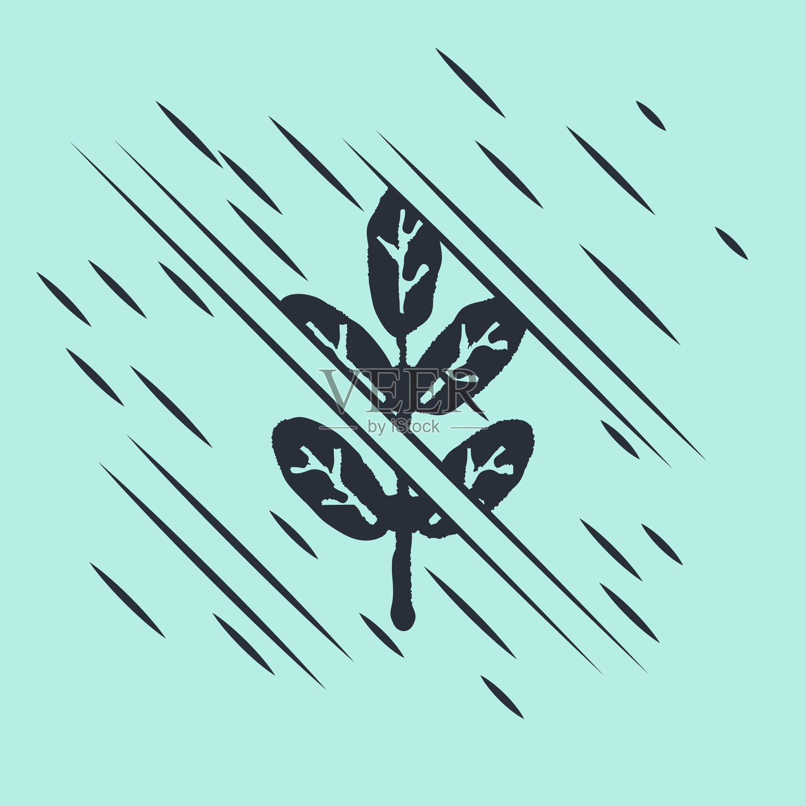 黑色叶子图标孤立在绿色背景上插画图片素材