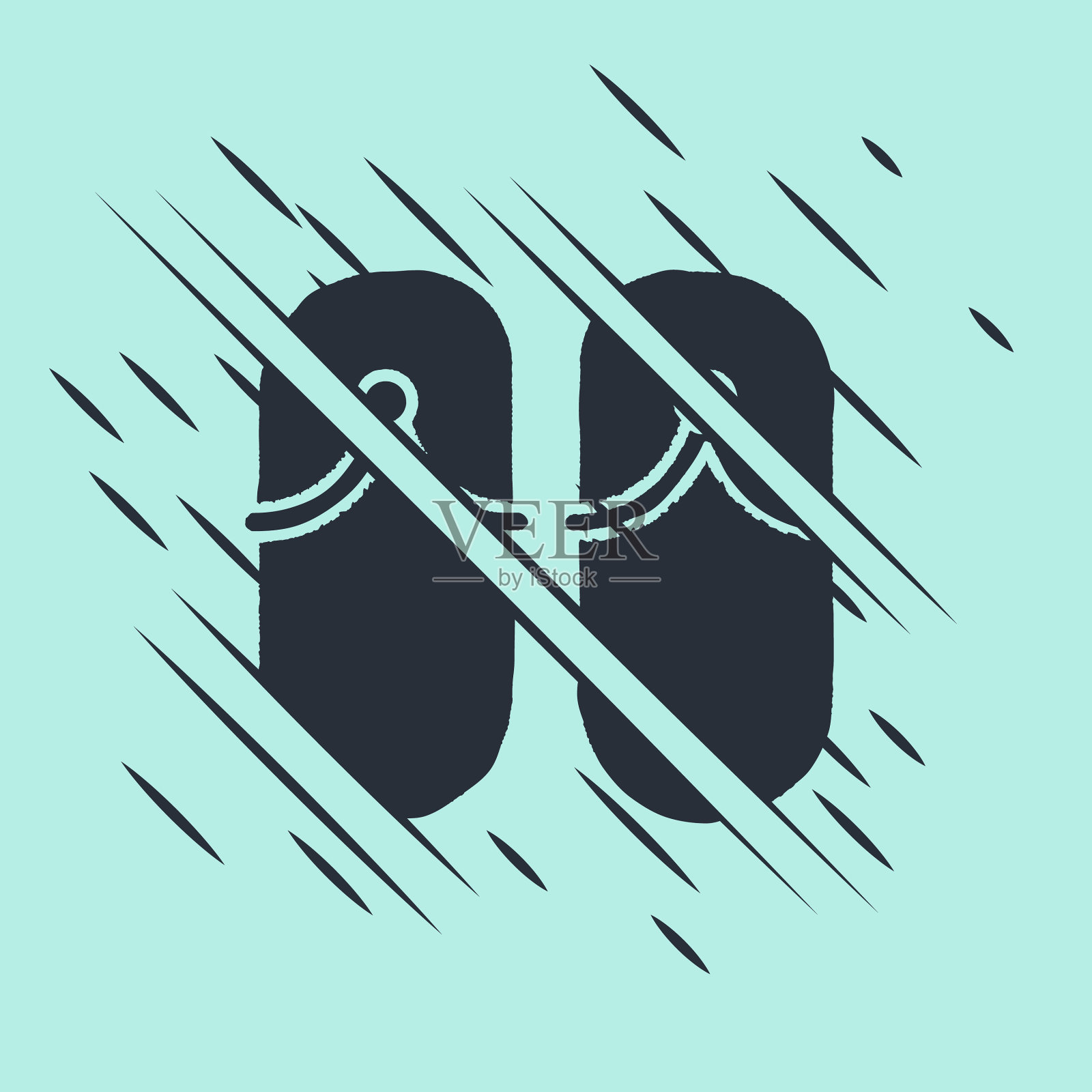 黑色拖鞋图标孤立在绿色背景插画图片素材