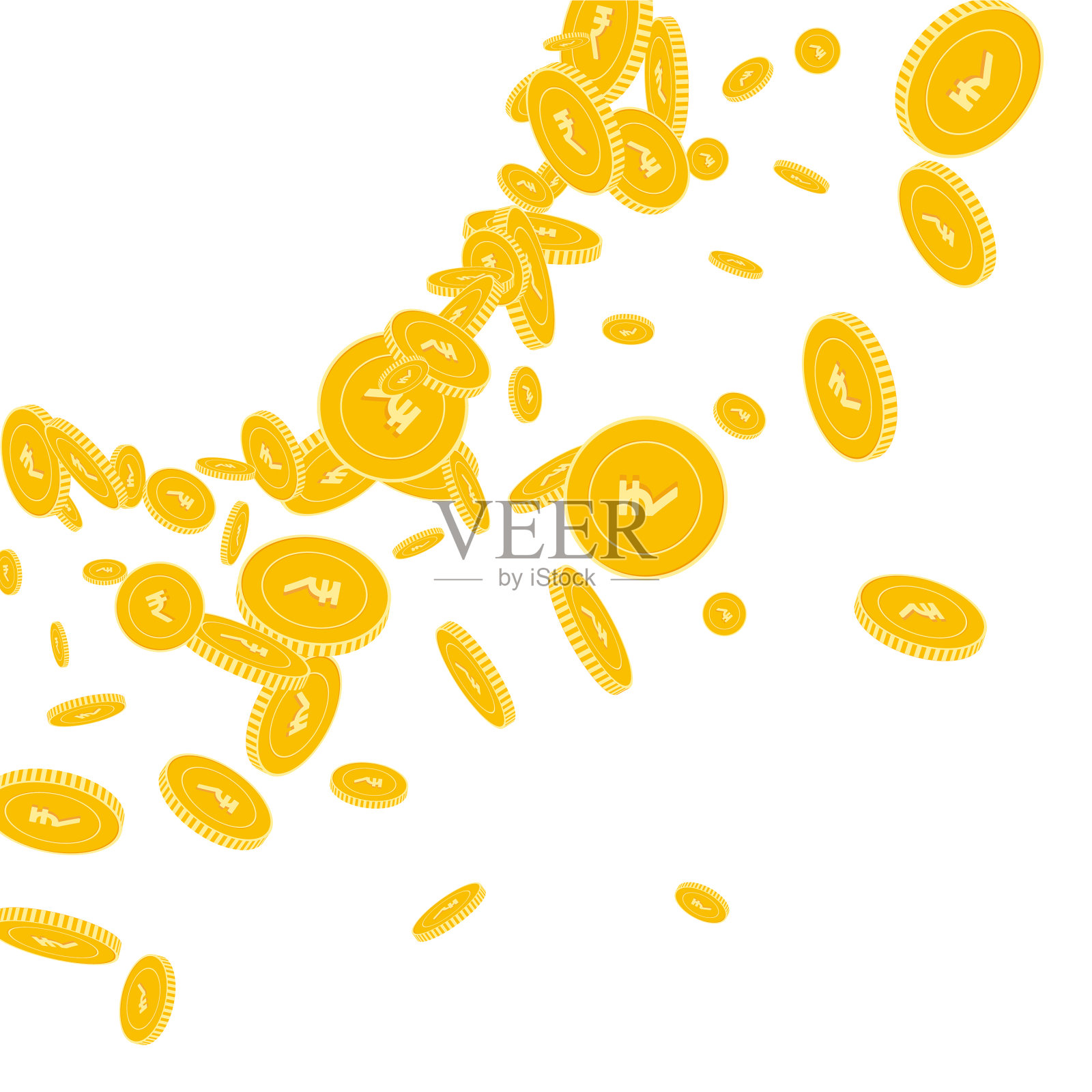 印度卢比硬币散落在印度卢比上插画图片素材