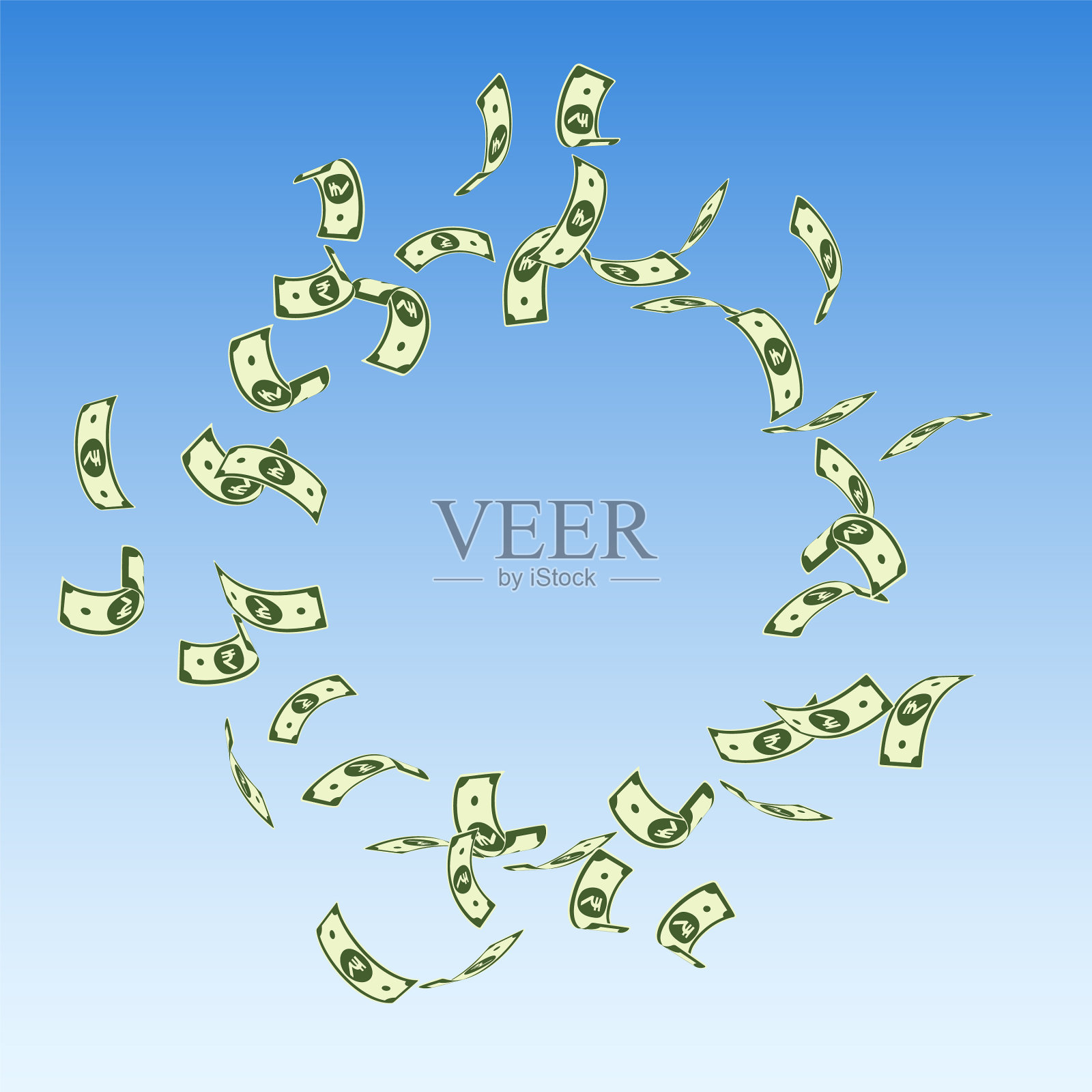 印度卢比纸币在印度纸币上少得可怜插画图片素材