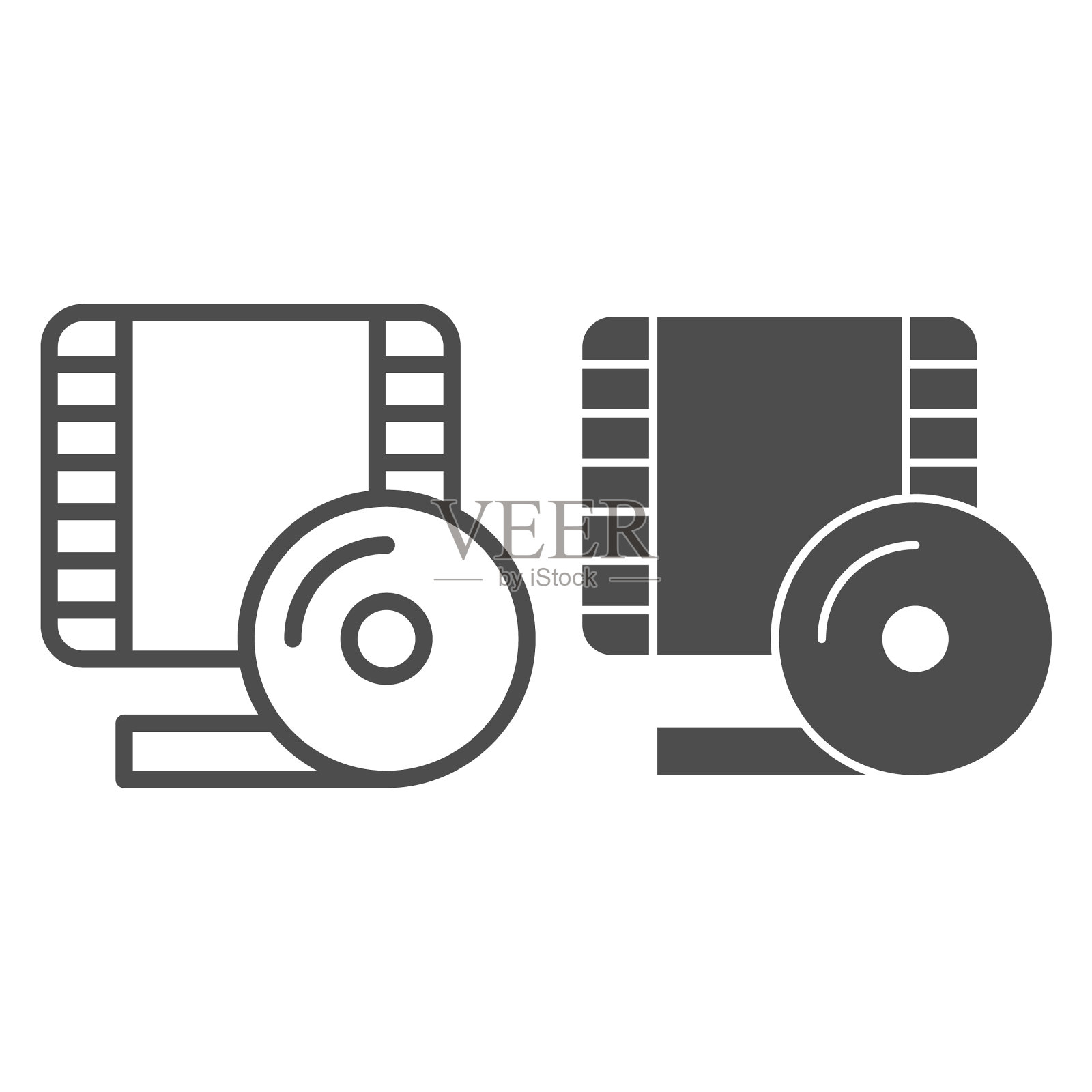 录像带边框线和固体图标胶片带图标素材