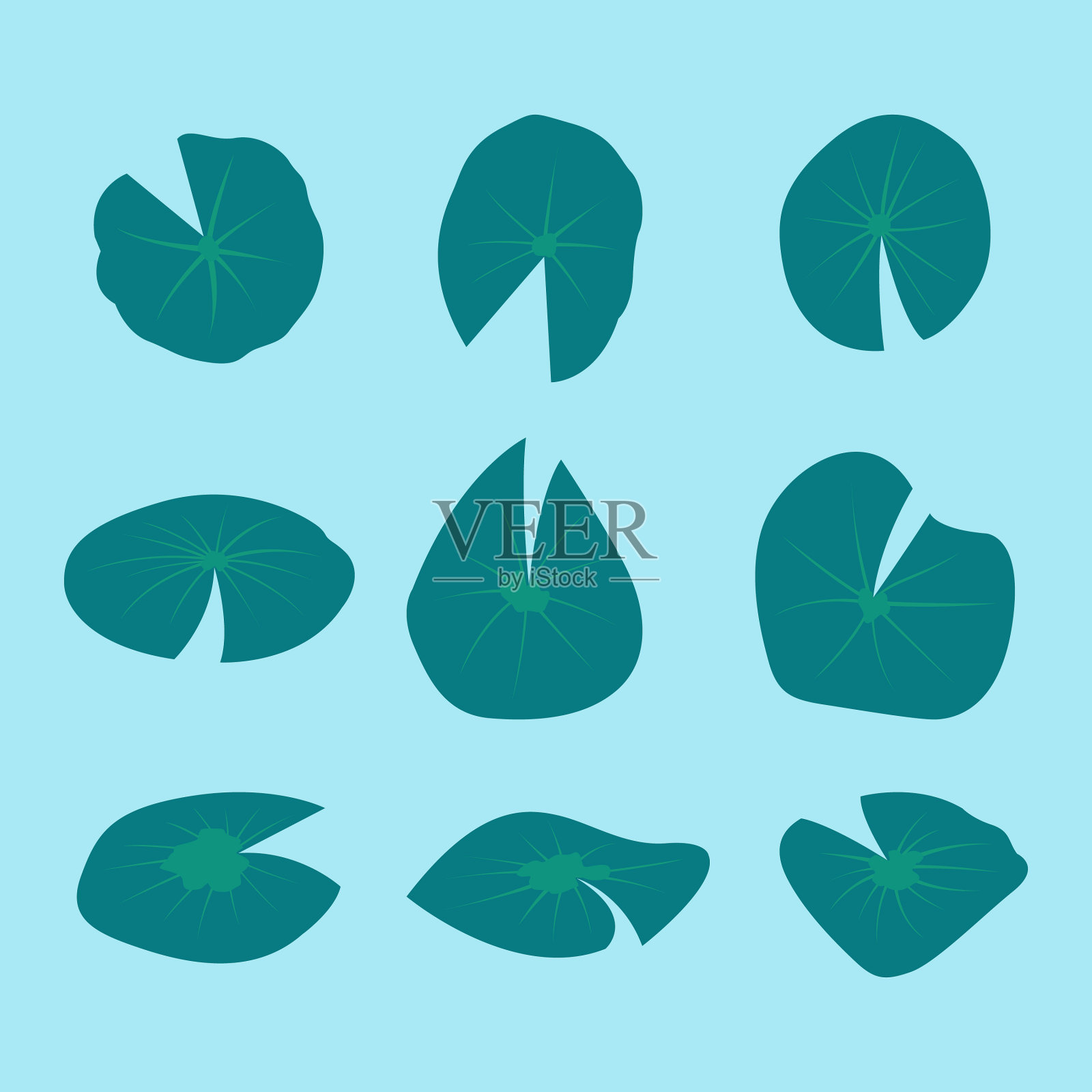 荷叶图标束平设计顶部和侧面插画图片素材