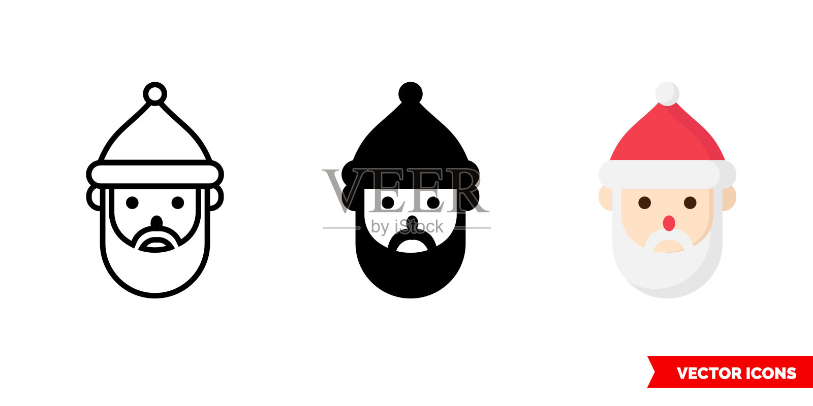圣诞老人图标的3种类型。孤立向量符号符号图标素材