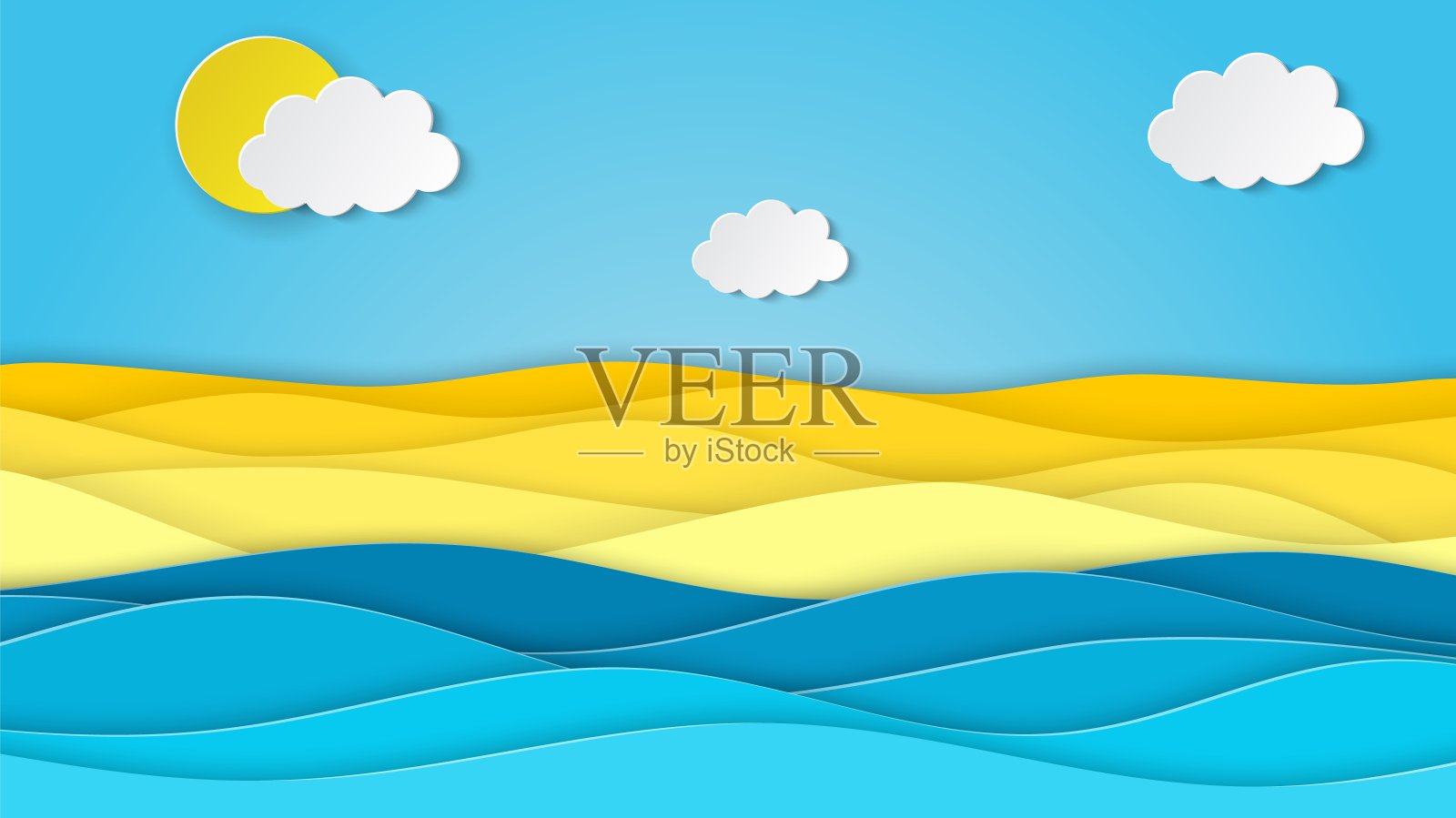 带海滩的海景插画图片素材