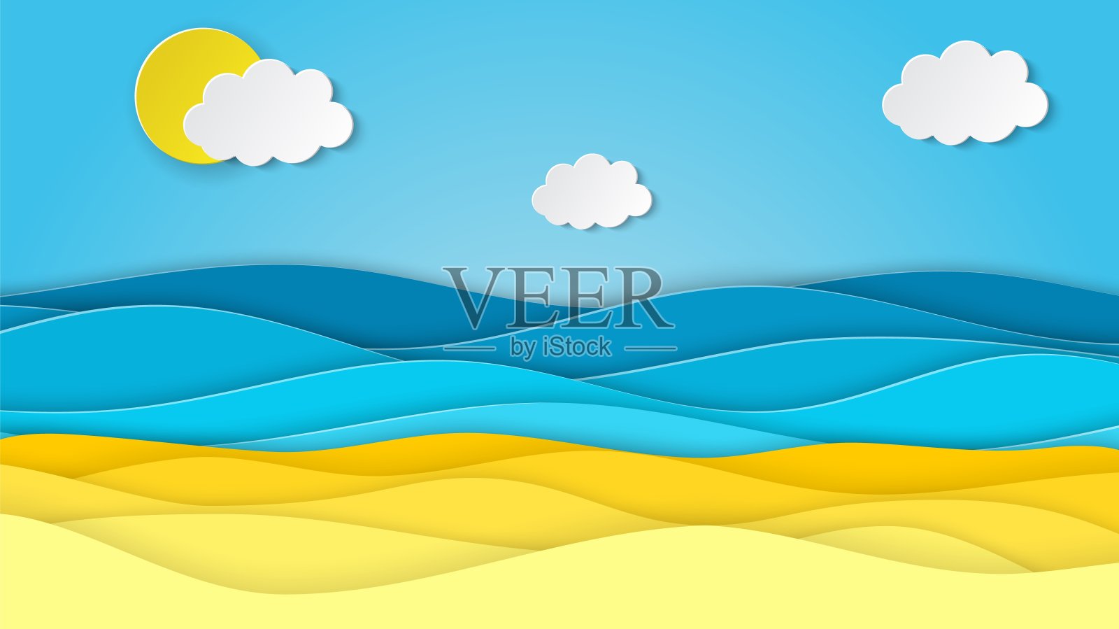 带海滩的海景插画图片素材