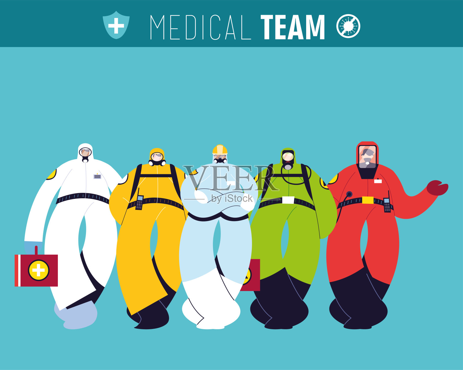 身穿防护服的前线医疗队插画图片素材