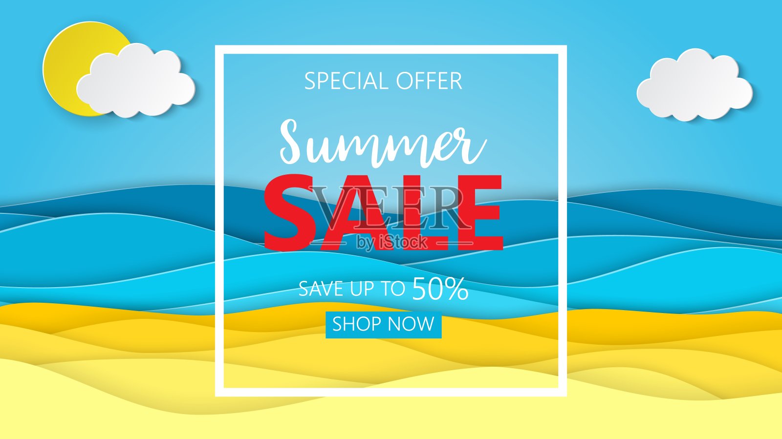 带海滩的海景插画图片素材