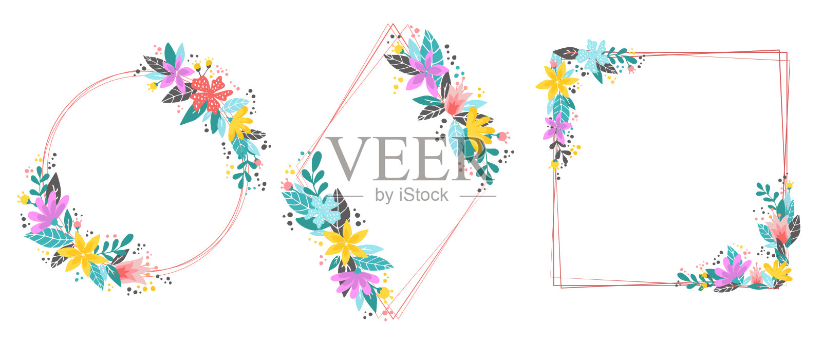 一套花卉几何框架插画图片素材