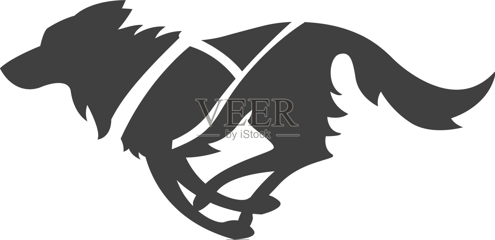 奔跑雪橇狗的黑色剪影代表插画图片素材